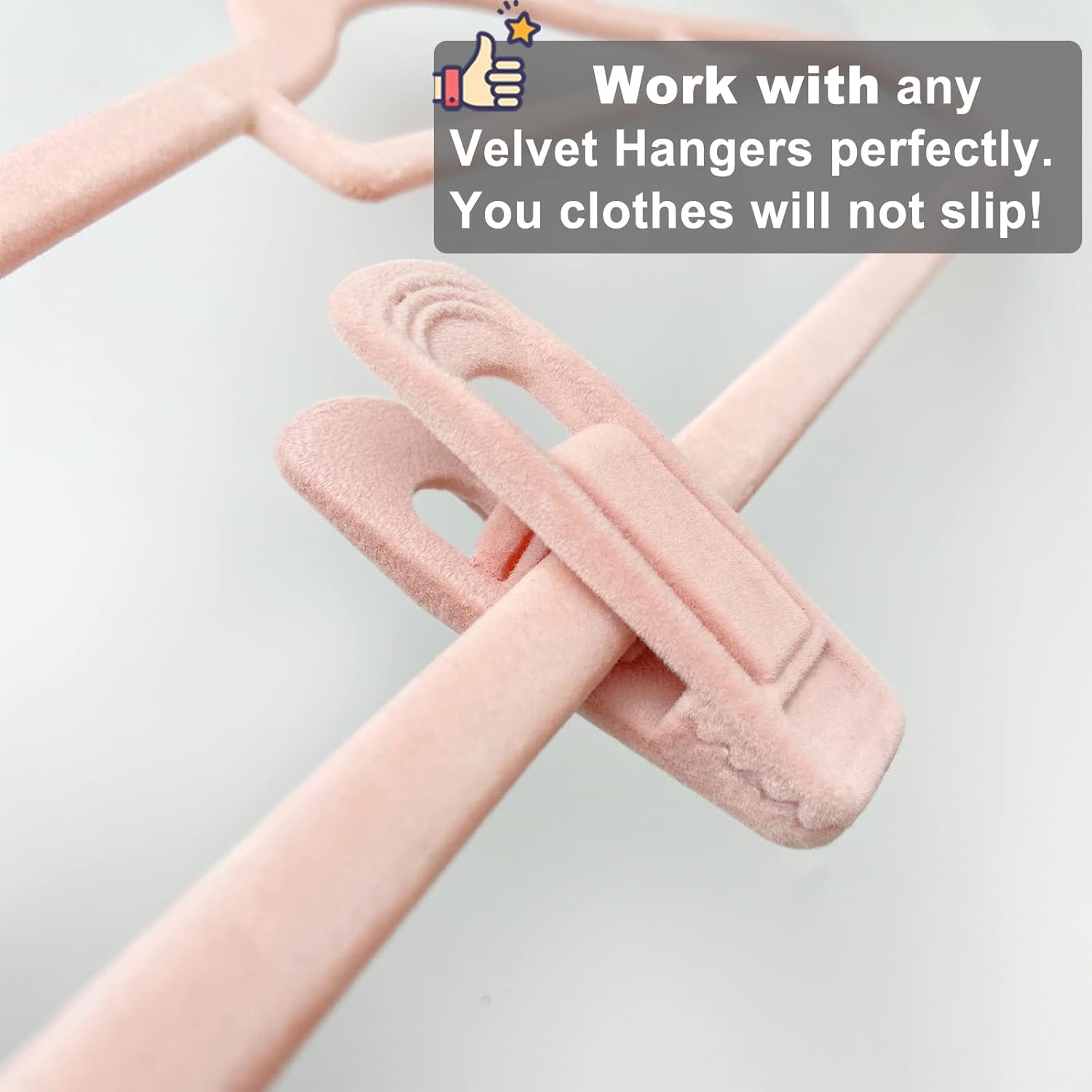 Light Pink Velvet Hanger Clips (60-Pack), Non-Slip Strong Hanger Clips for Velvet, Pants, Skirts &