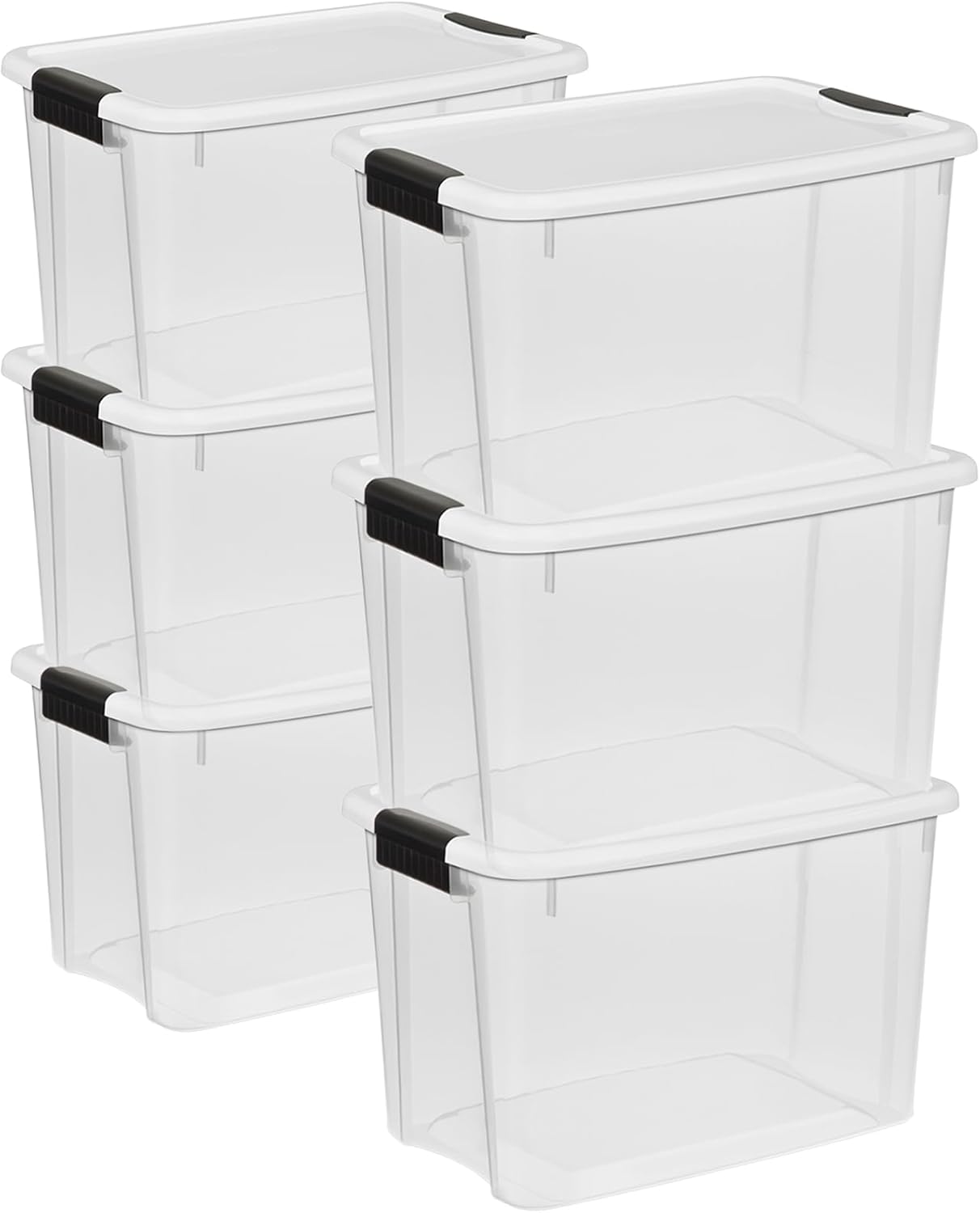 Sterilite 6-Pack Ultra Latching Box, Storage Bins with Lids, Clear Plastic, 30 Quart - Heavy-Duty