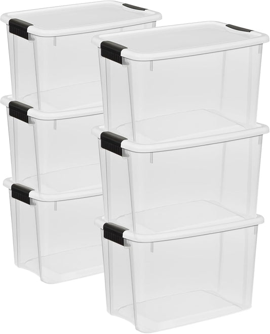 Sterilite 6-Pack Ultra Latching Box, Storage Bins with Lids, Clear Plastic, 30 Quart - Heavy-Duty
