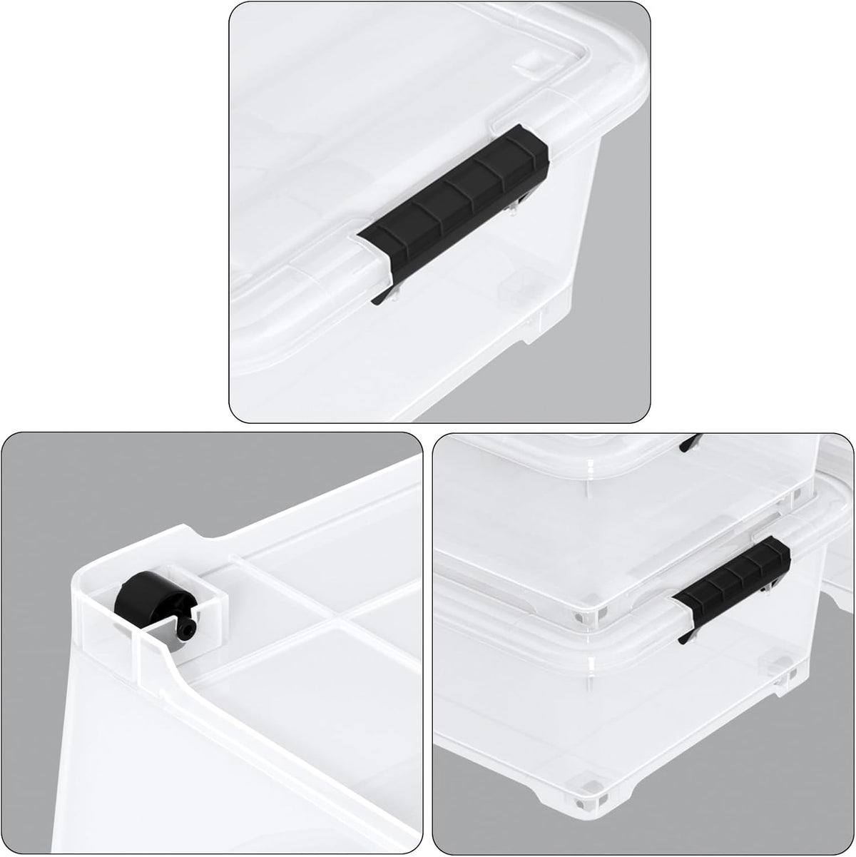 50 Quart Large Clear Plastic Under Bed Storage Bins with Wheels, 3-Pack Stackable Storage Bin with
