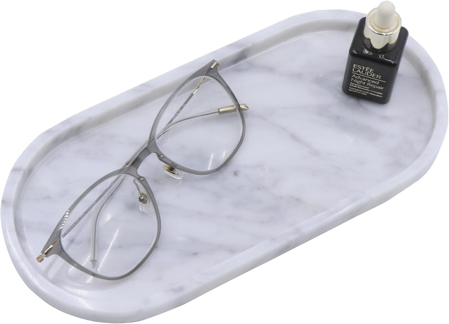 Natural Marble Tray, Oval Vanity Decorative Tray for Bathroom Counter, Countertop Stone Organizer