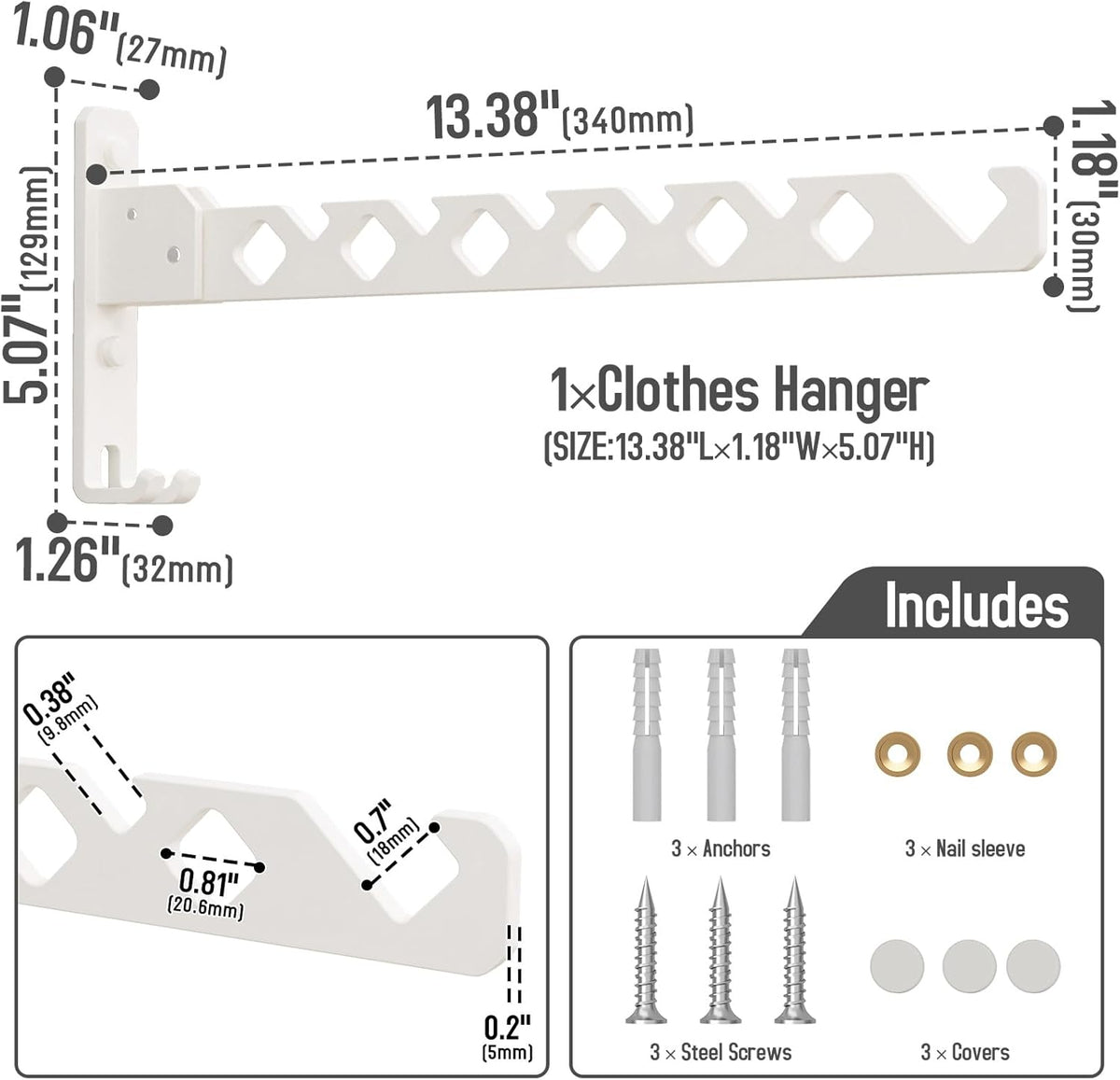 Wall Mounted Clothes Drying Rack, Wall Clothes Hanger Foldable, Laundry Hanger Hook for Bathroom