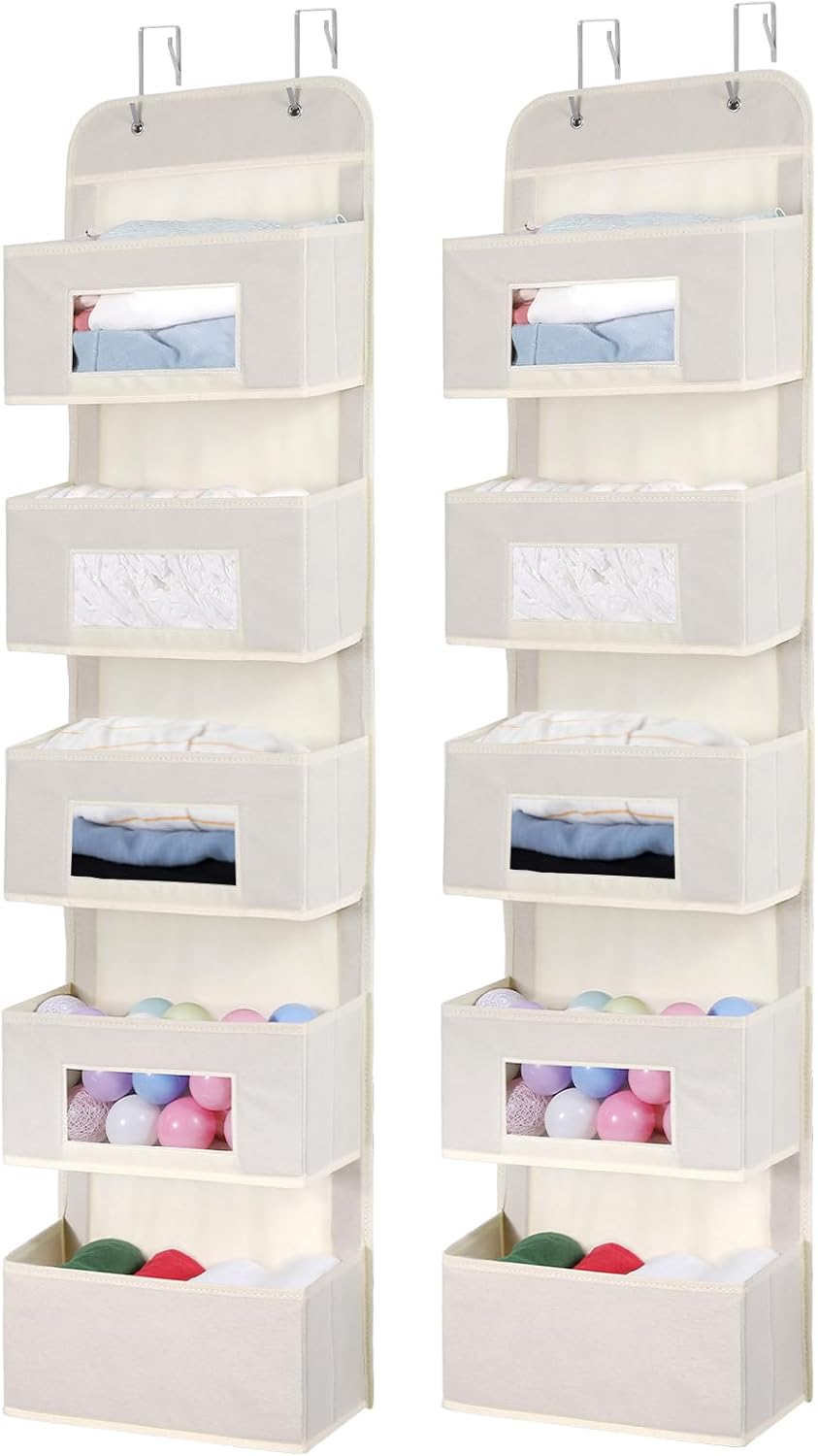 5-Shelf Over The Door Hanging Organizer with 2 Metal Hooks，5 Pocket Over The Door Wall Mount