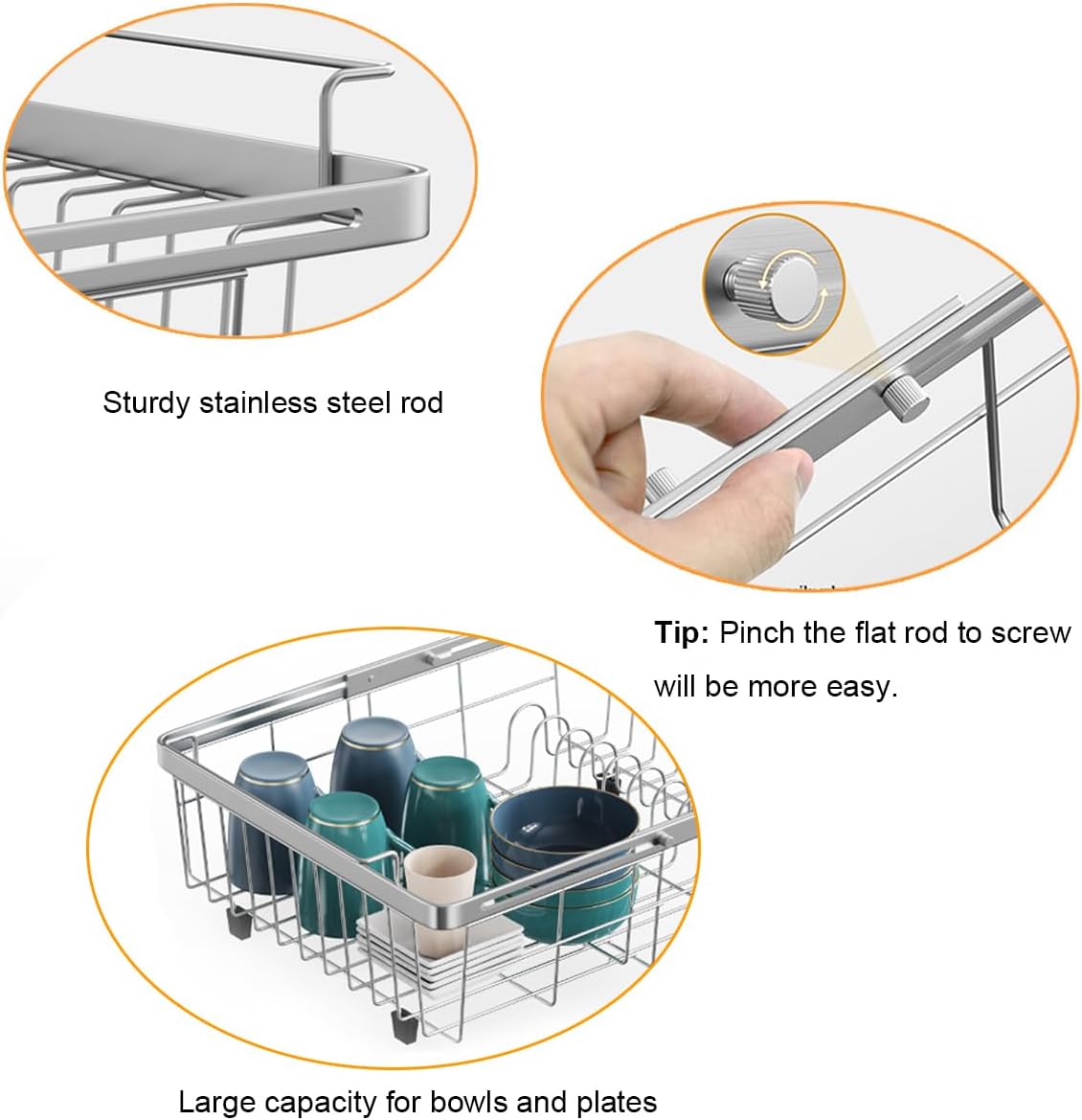 Expandable in Sink Dish Drying Rack, Adjustable Capacity (10.5''-16'') Stainless Steel Over The