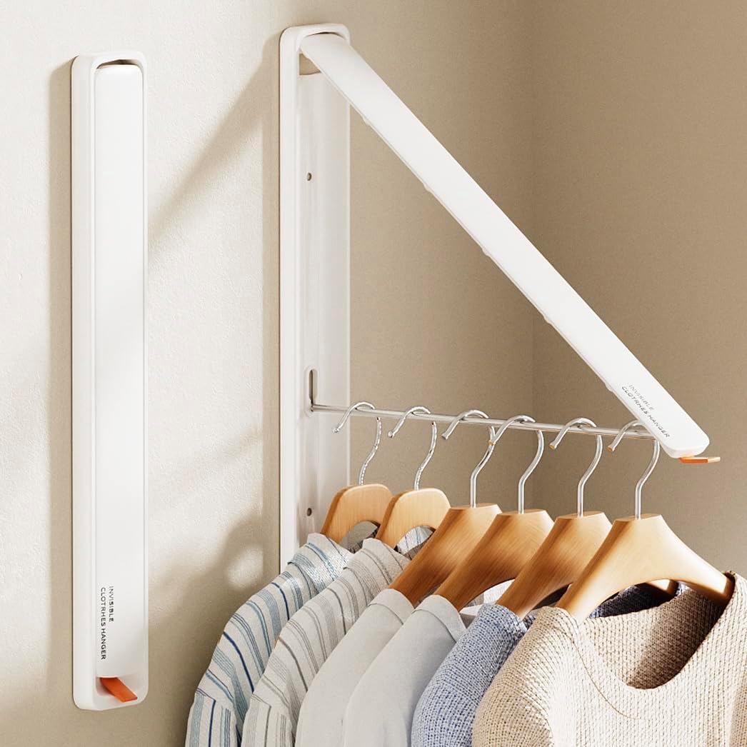 Clothes Drying Rack, Laundry Room Wall Mounted Retractable Clothes Hanger Drying Rack, Laundry