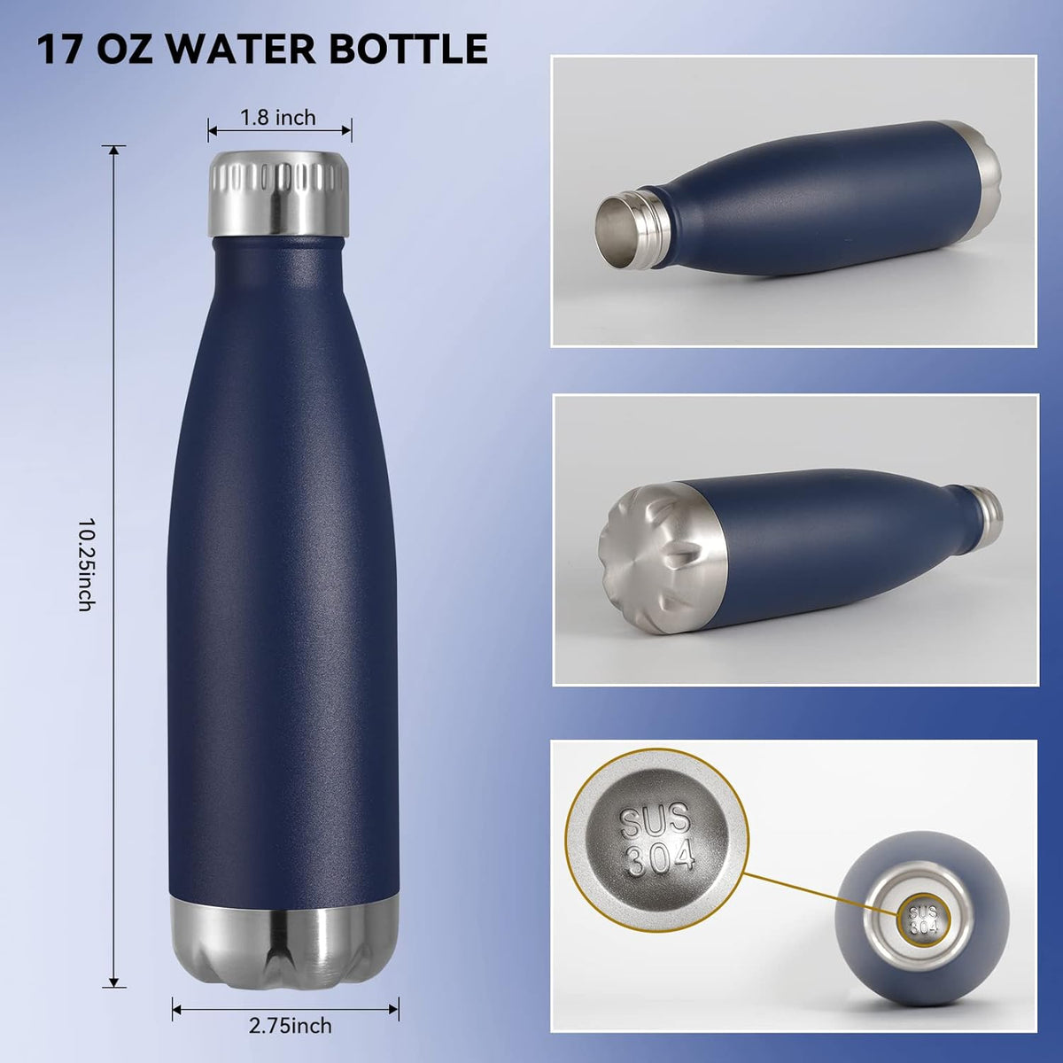 VEGOND 17oz Stainless Steel Water Bottles Bulk, Reusable Metal Sports Water Bottle Keeps Drink Hot