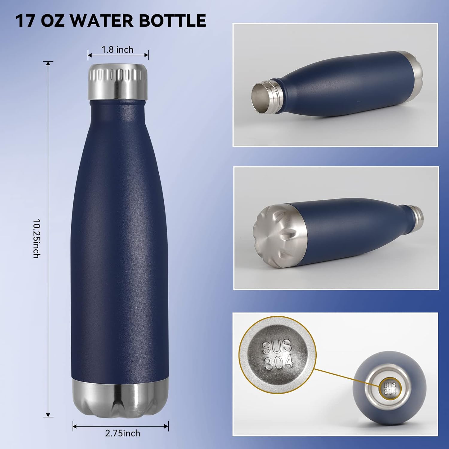 VEGOND 17oz Stainless Steel Water Bottles, Reusable Metal Sports Water Bottle Keeps Drink Hot and