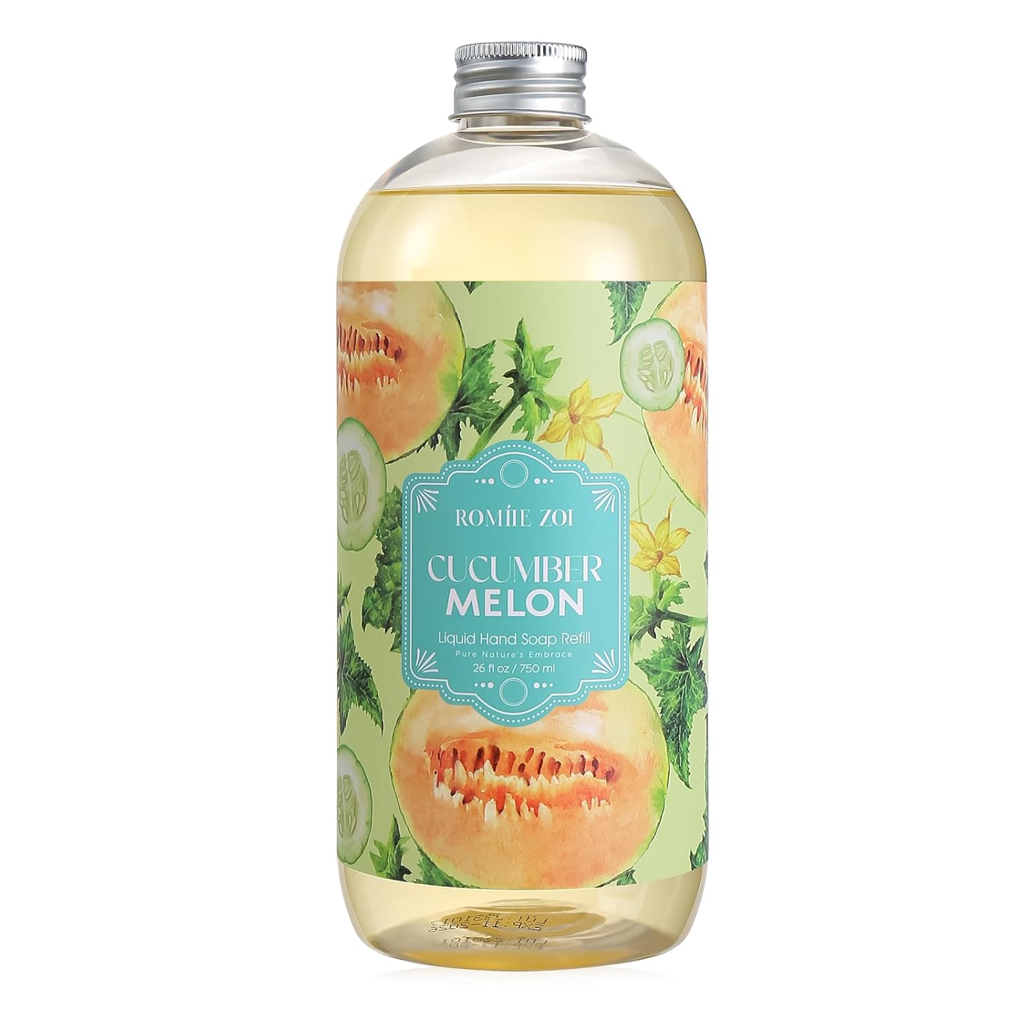 ROMIIE ZOI Liquid Hand Soap Refill, Cucumber&melon, Gentle & Moisturizing Formula, 750 ML/ 26 FL OZ