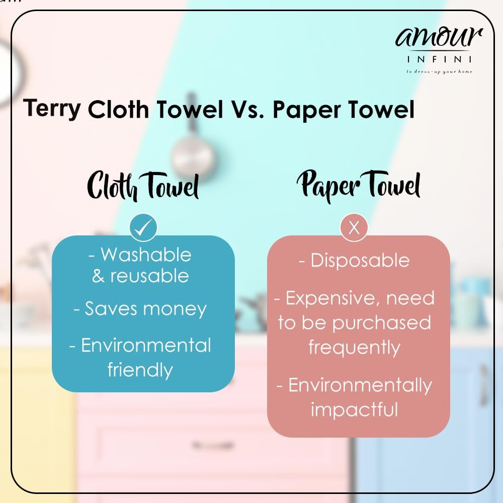 AMOUR INFINI Kitchen Towels Set of 4 - Highly Absorbent, Super Soft Terry Cotton 20x28 Inch Dish