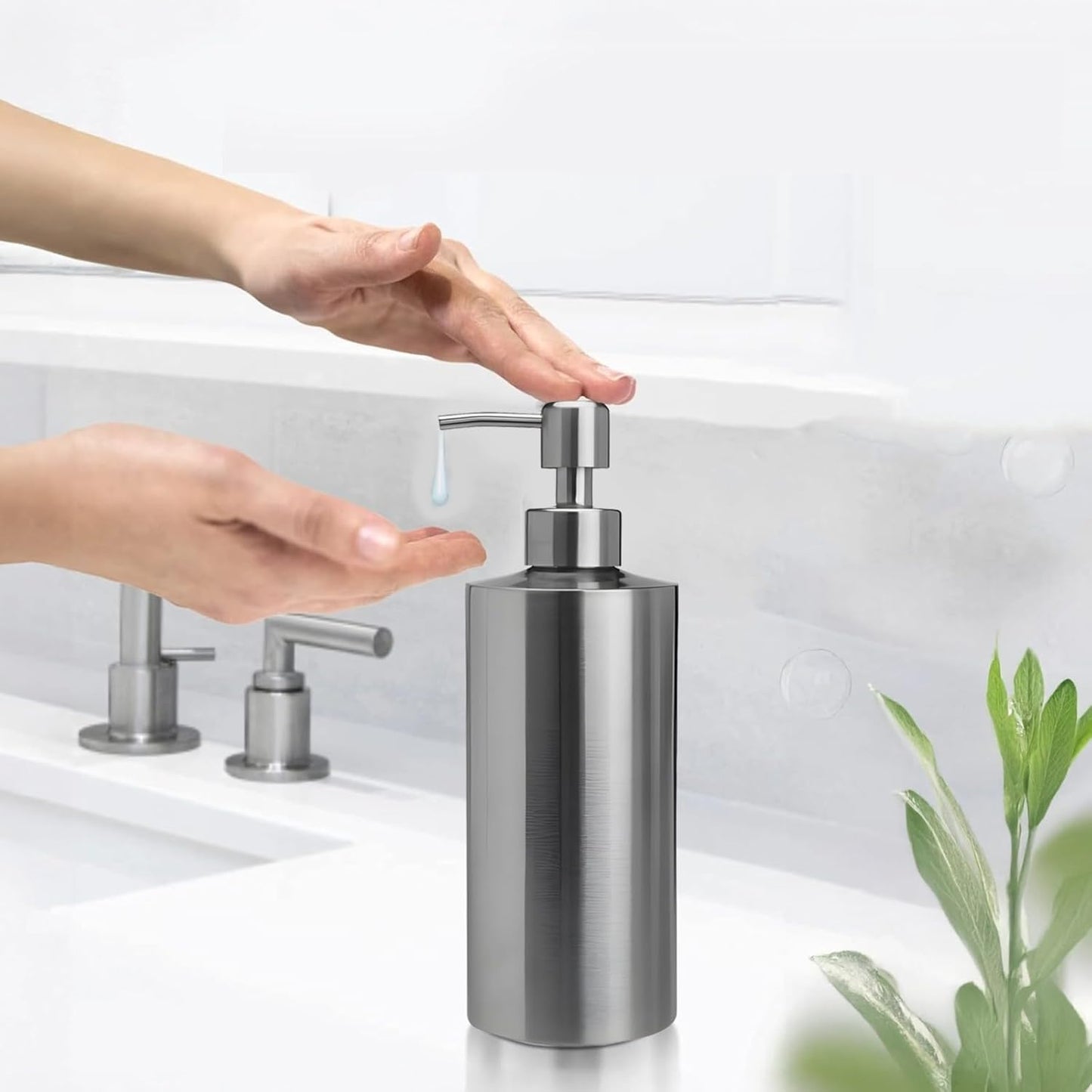 2 Pcs Large 304 Stainless Steel Soap Dispensers, 18.6 fl oz/550 ml Refillable Liquid Pump Bottles