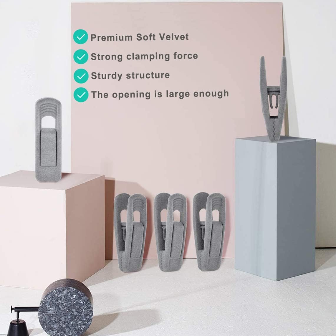 Grey Velvet Hangers Clips (80-Pack), Non-Slip Strong Velvet Hangers Clips for Velvet Skirt Hangers
