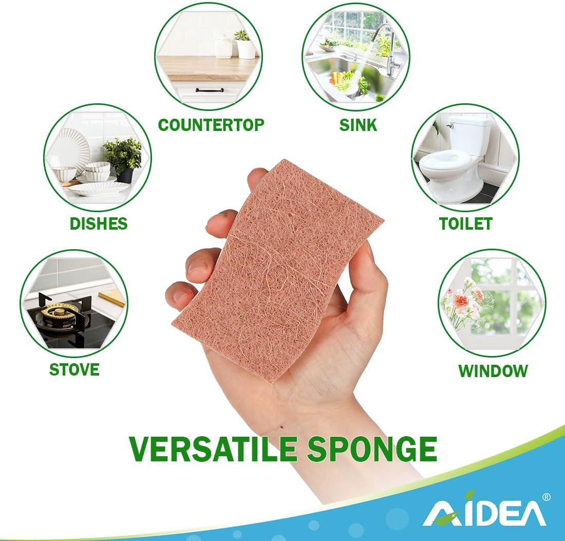 AIDEA Sponges Non Scratch, 12Count, Natural Sponge for Non Stick Cookware, Sponges Kitchen