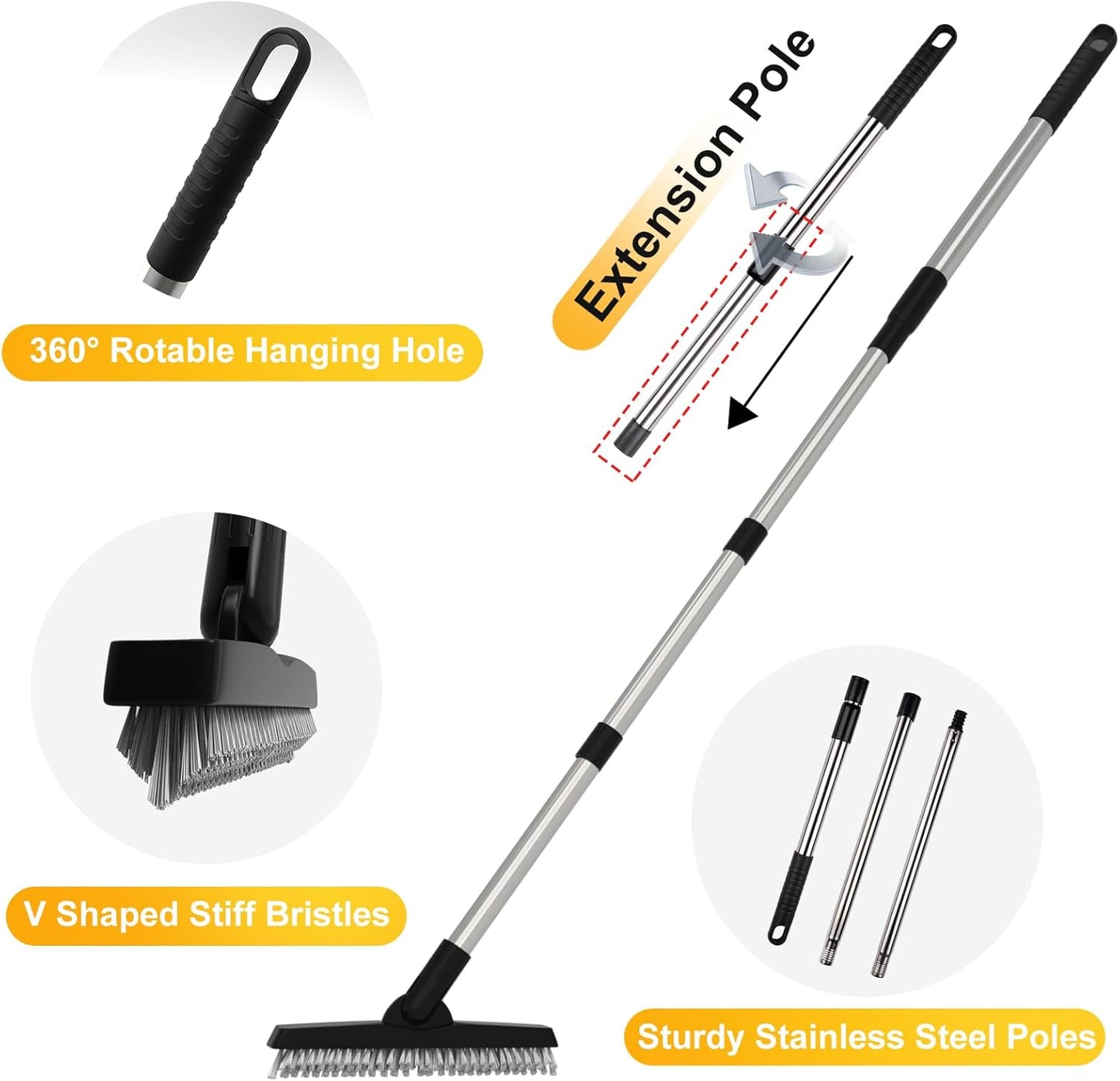 ITTAHO 2 Pack Grout Brush with Long Handle, Swivel Cleaning Grout Line Scrubber - Extendable