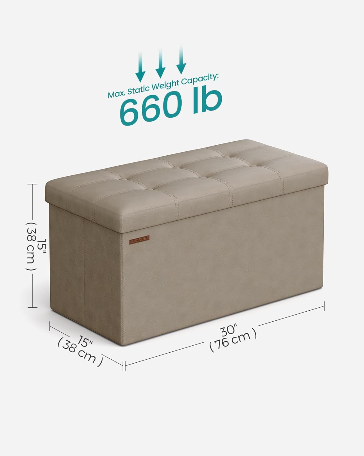 SONGMICS Mazie Collection - 30 Inches Folding Storage Ottoman Bench, Ottoman with Storage, Foot