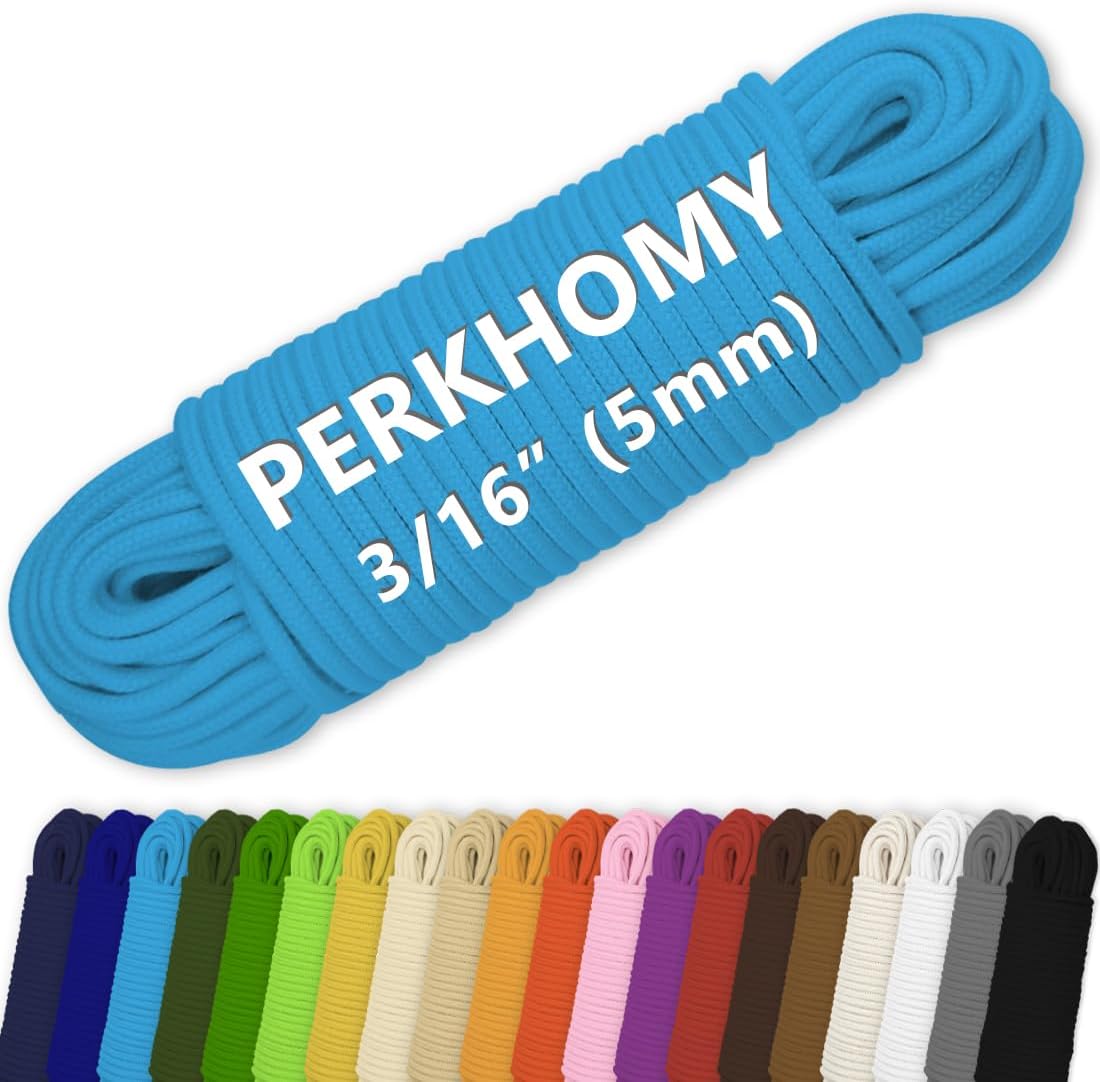 PerkHomy Cotton Rope 3/16" (5mm) 100 ft Multi Purpose Utility Diamond Braided Cord, Natural Cotton