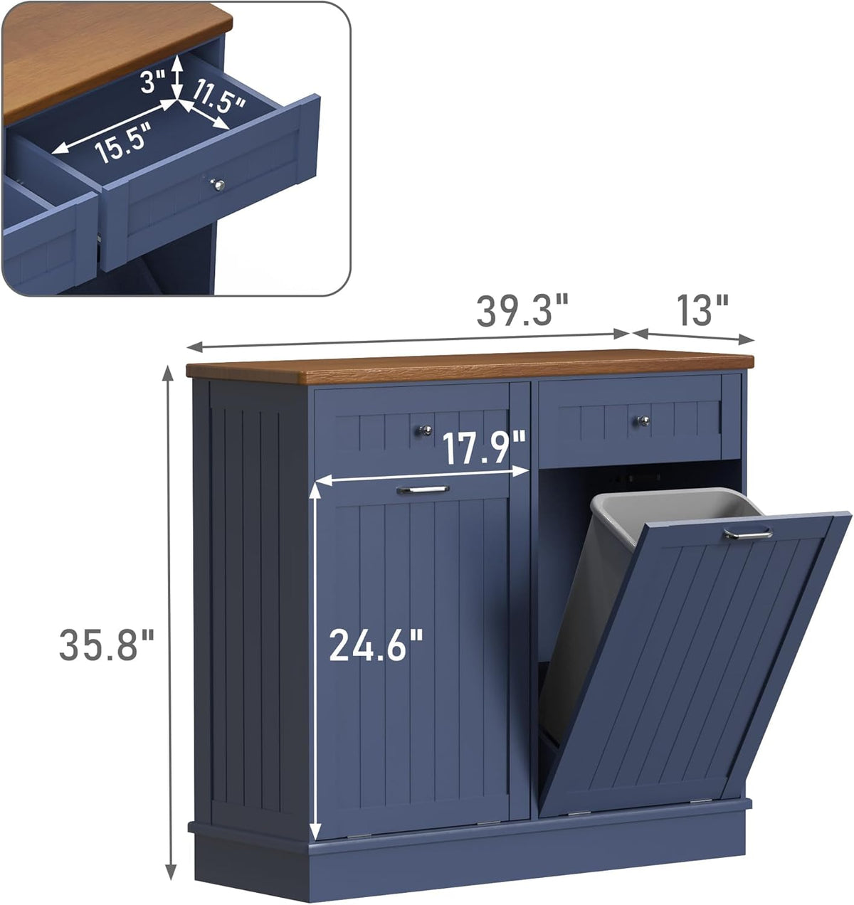 Betterhood Tilt Out Trash Cabinet 10 Gallon Wooden Free Standing Laundry Sorter Cabine,Recycling