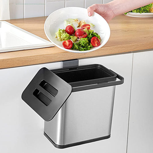 SIDIANBAN Hanging Trash Can with Lid for Kitchen Cabinet Door, 0.8 Gal/3L Stainless Steel Garbage