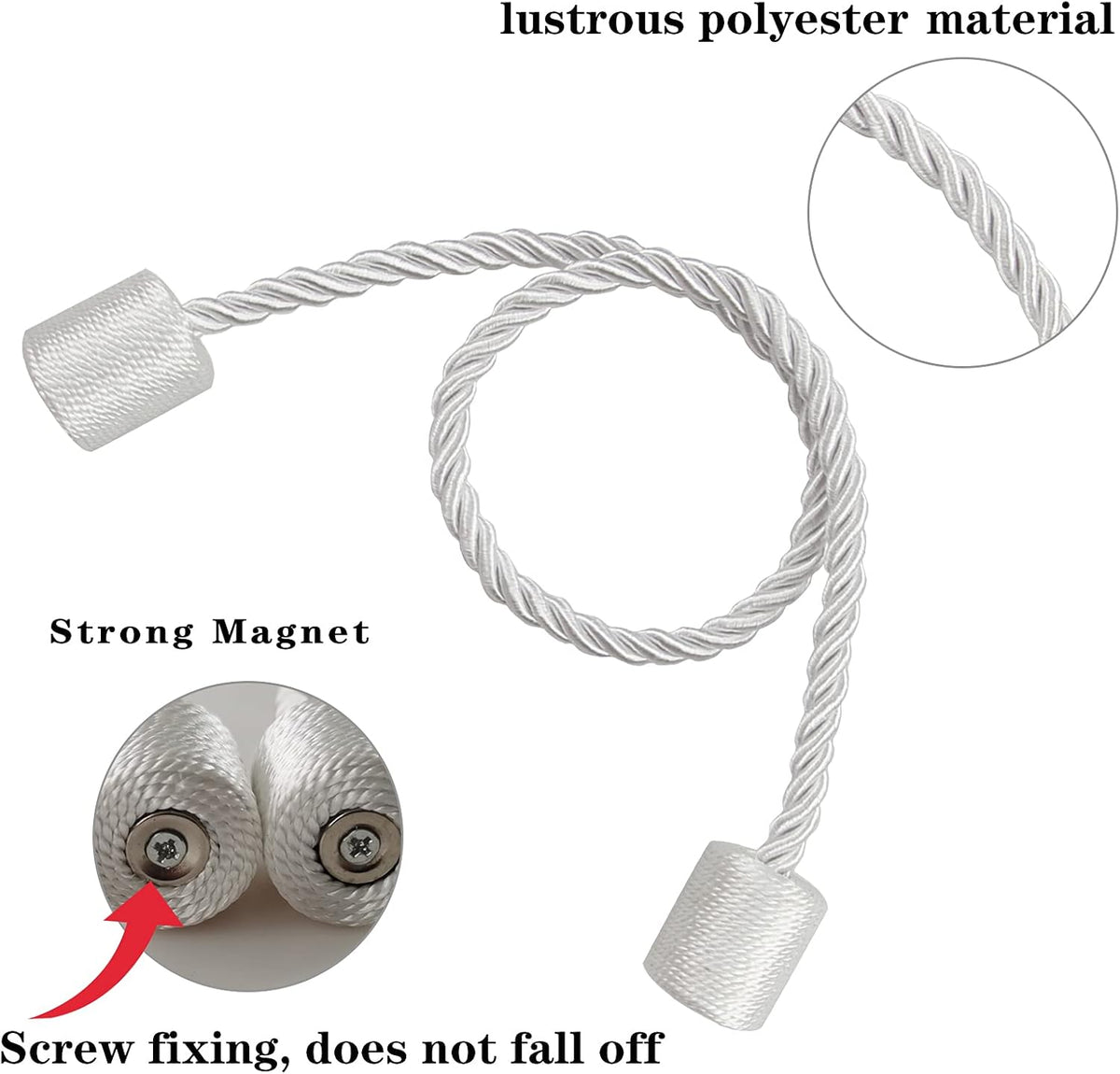 6 Pack White Strong Magnetic Curtain Tiebacks Outdoor Elegant Decorative Tie Backs Modern Rope