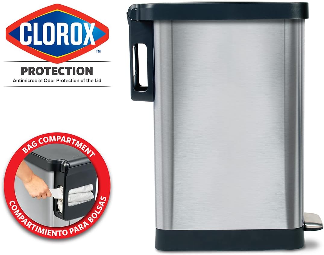 Glad Slim Trash Can with Clorox Odor Protection - Narrow Kitchen Garbage Bin with Soft Close Lid