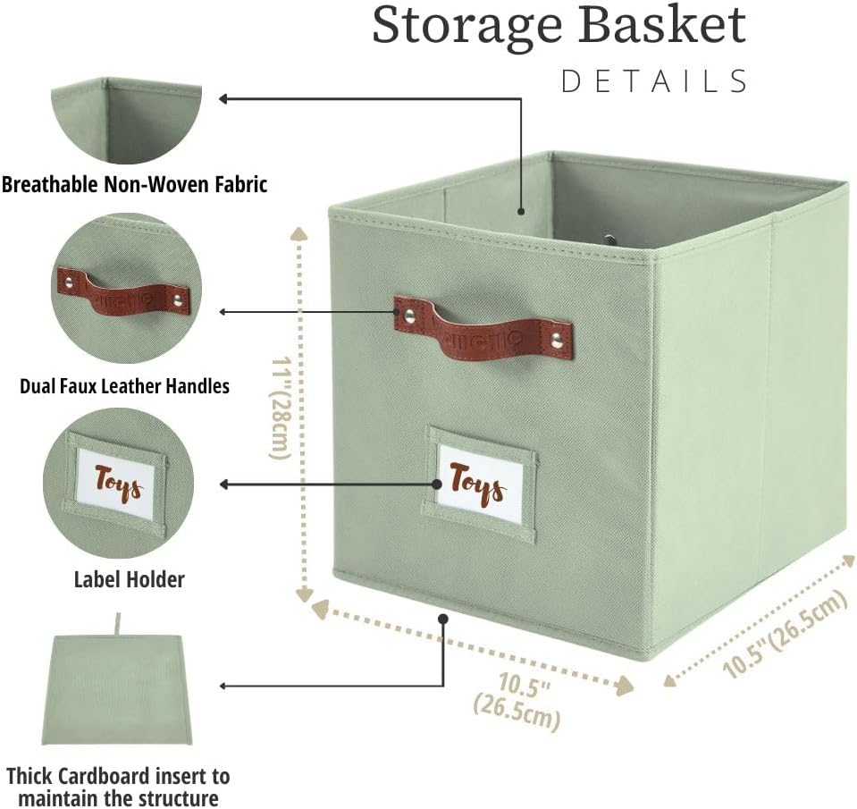 DECOMOMO Storage Bins, Cube Storage Bin with Labels, Fabric Storage Cubes for Shelves (10.5" x 11"