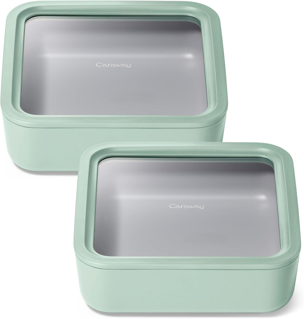 Caraway 2pc Glass Food Storage Set - 10 Cup Food Containers (2) - Ceramic Coated - Non Toxic, Non