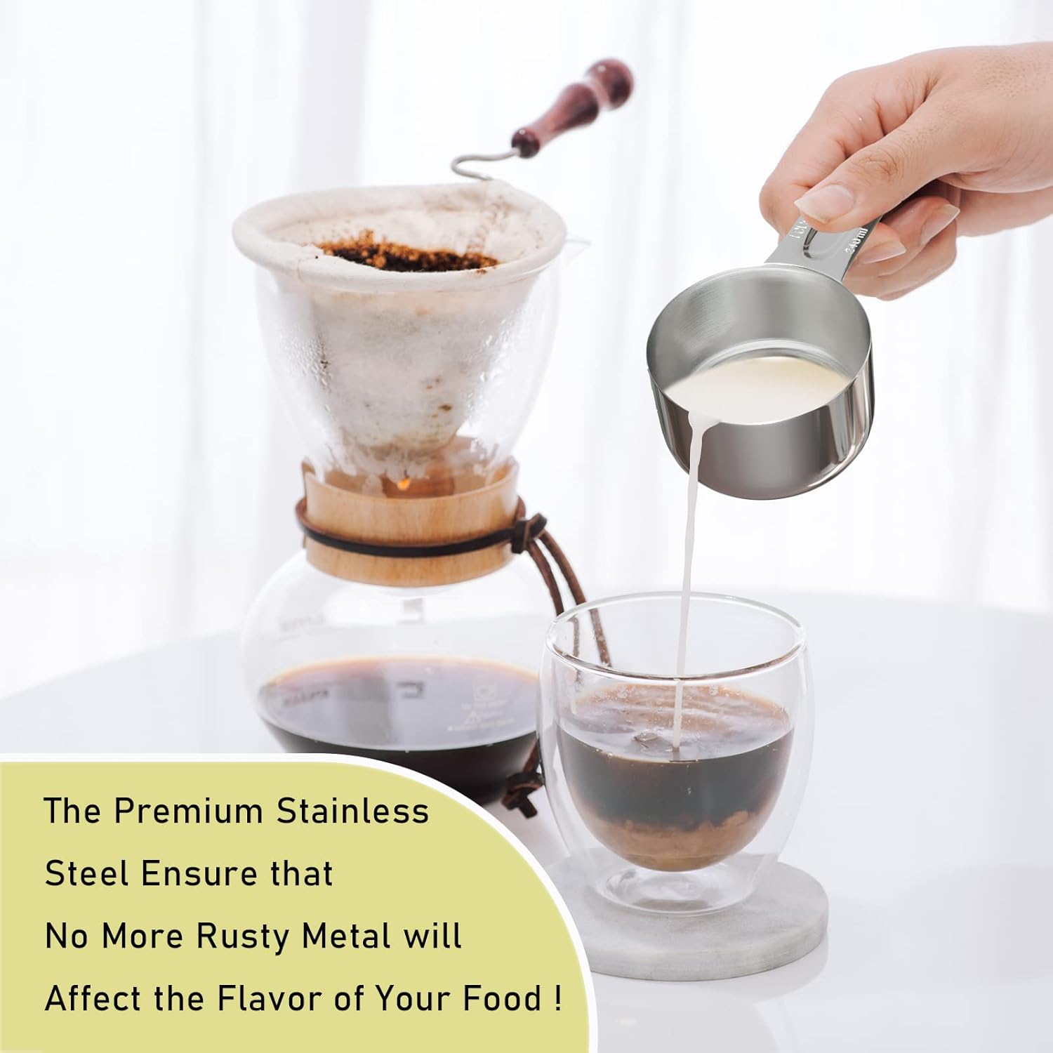 4PCS 1Cup (240ml, 8oz) Single Measuring Cup, Stainless Steel Measure Scoop, Metric and US