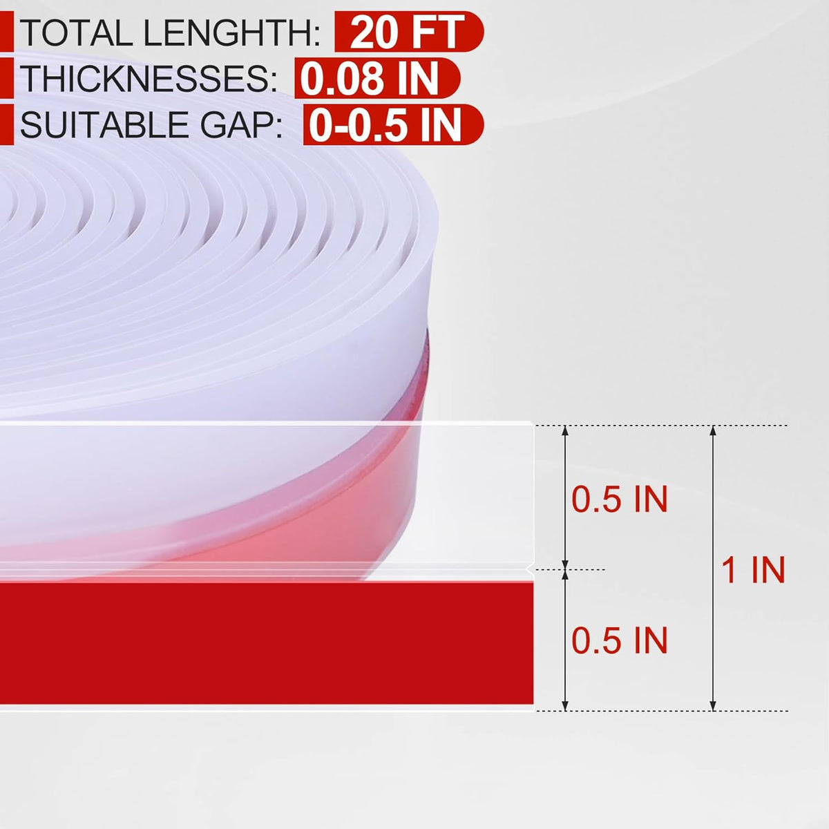 MYFAMIREA Door Weather Stripping 1IN (W) x 20FT (L) Door Draft Stopper Seal Tape Silicone Seal