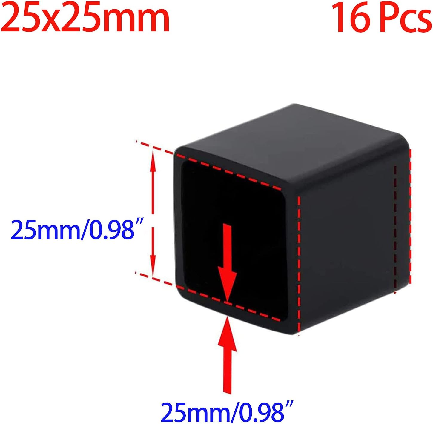 Still Awake 16 Pcs Black Square Anti-Slip Rubber Leg Tips Chair Leg Caps Furniture Floor Protectors