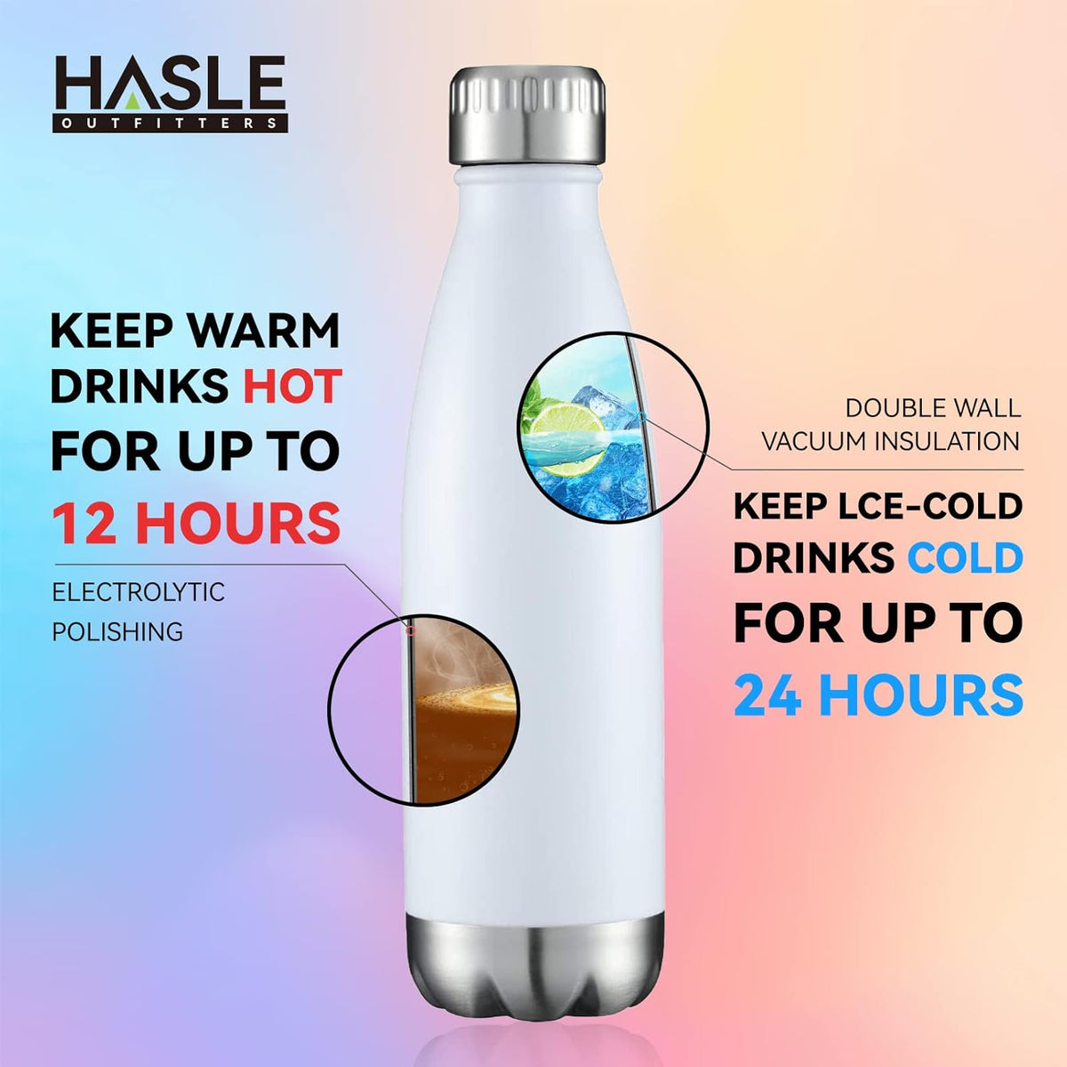 HASLE OUTFITTERS 17oz Stainless Steel Water Bottles Bulk, Vacuum Insulated Water Bottles Double