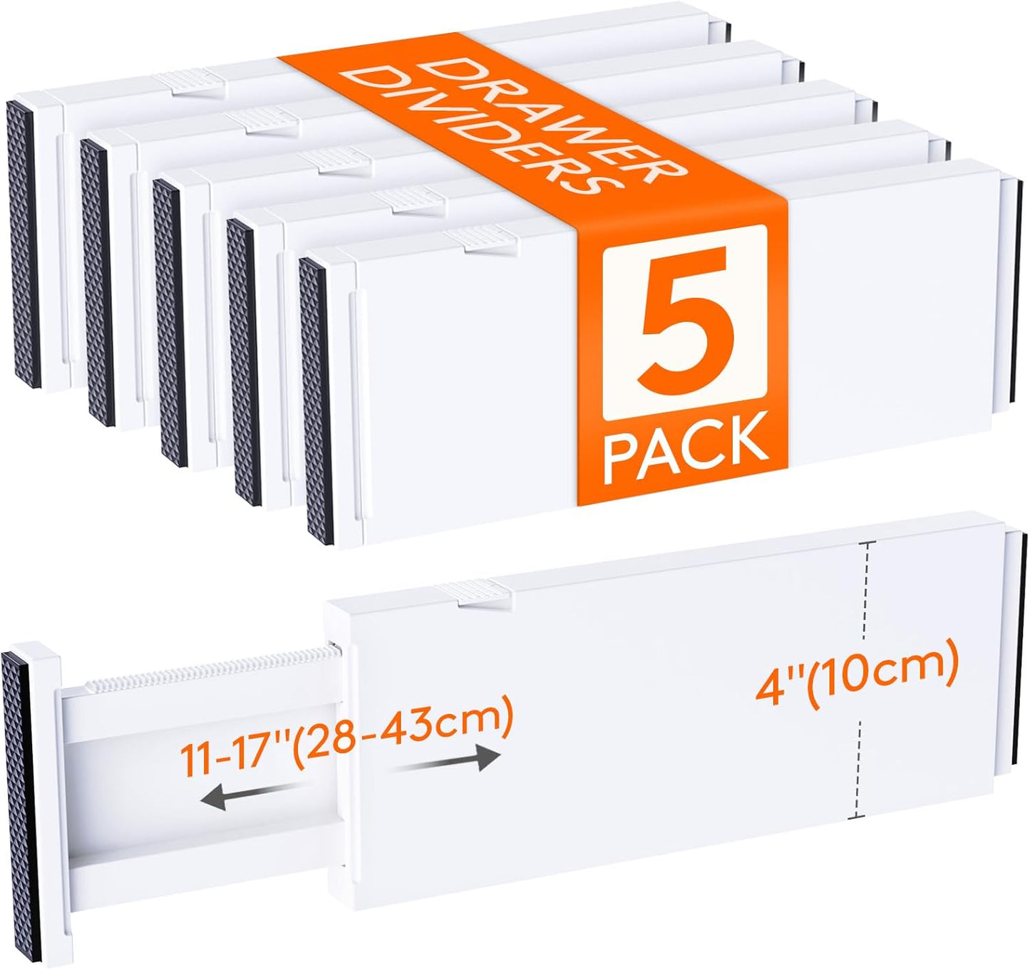 Lifewit 5 Pack Drawer Dividers 4" High, 11-17" Adjustable Dresser Drawer Organizers for Clothes