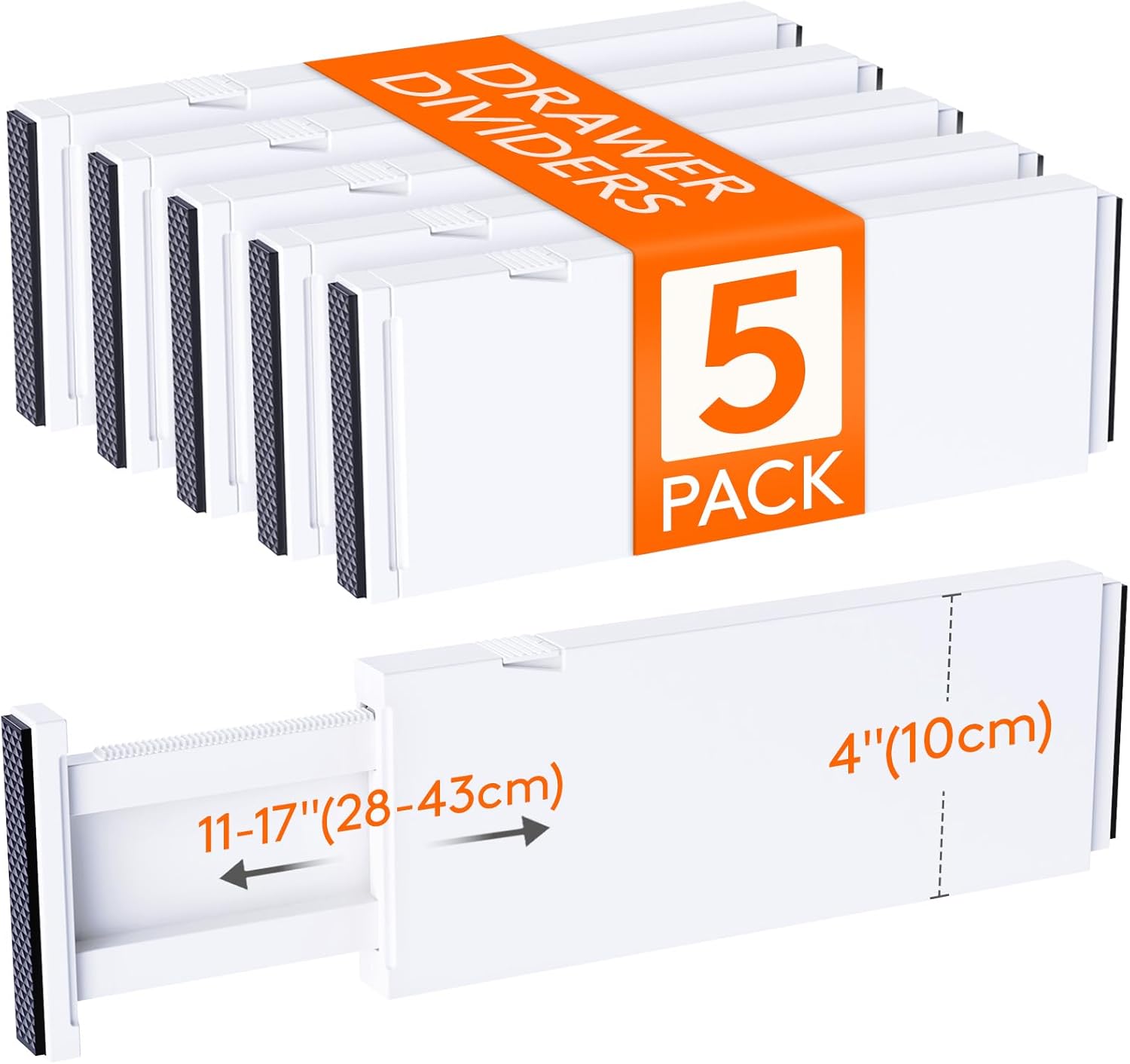 Lifewit 5 Pack Drawer Dividers 4" High, 11-17" Adjustable Dresser Drawer Organizers for Clothes