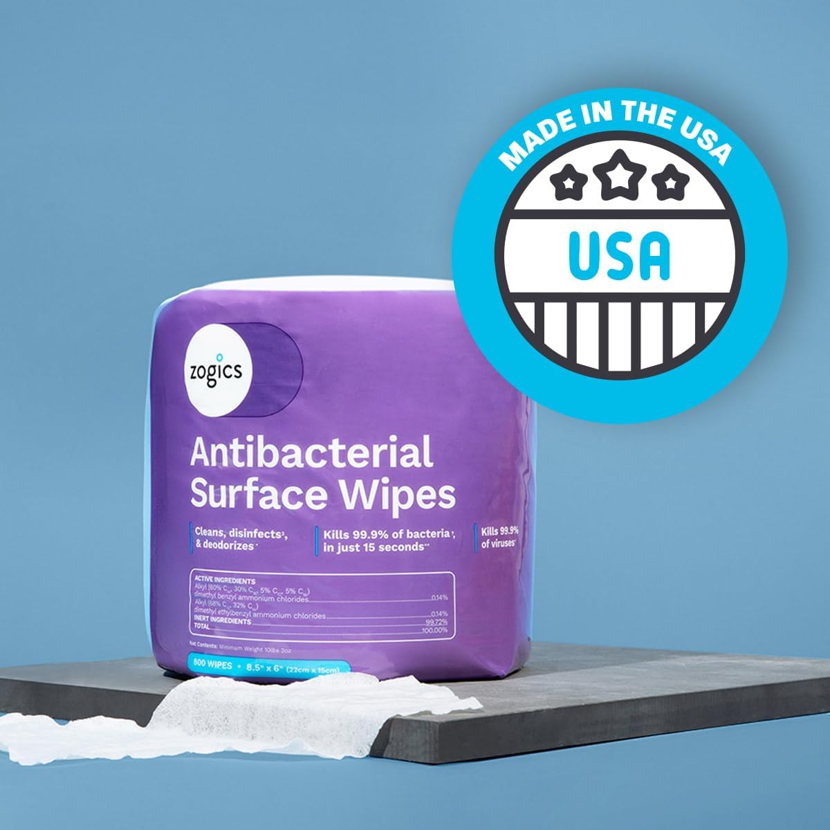Zogics Antibacterial Disinfecting Wipes – For Sanitizing and Cleaning Surfaces and Equipment, EPA