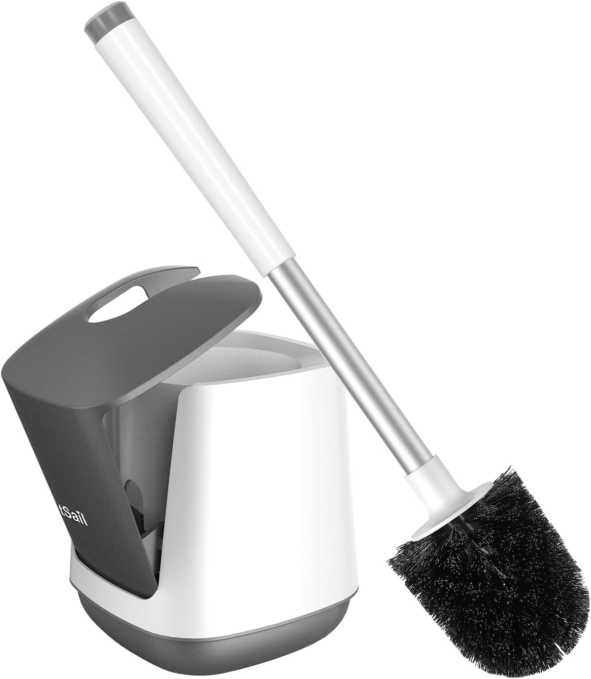 SetSail Toilet Brush and Holder, Self Closing Lid Toilet Bowl Brushes Holder and Extra Long Handle