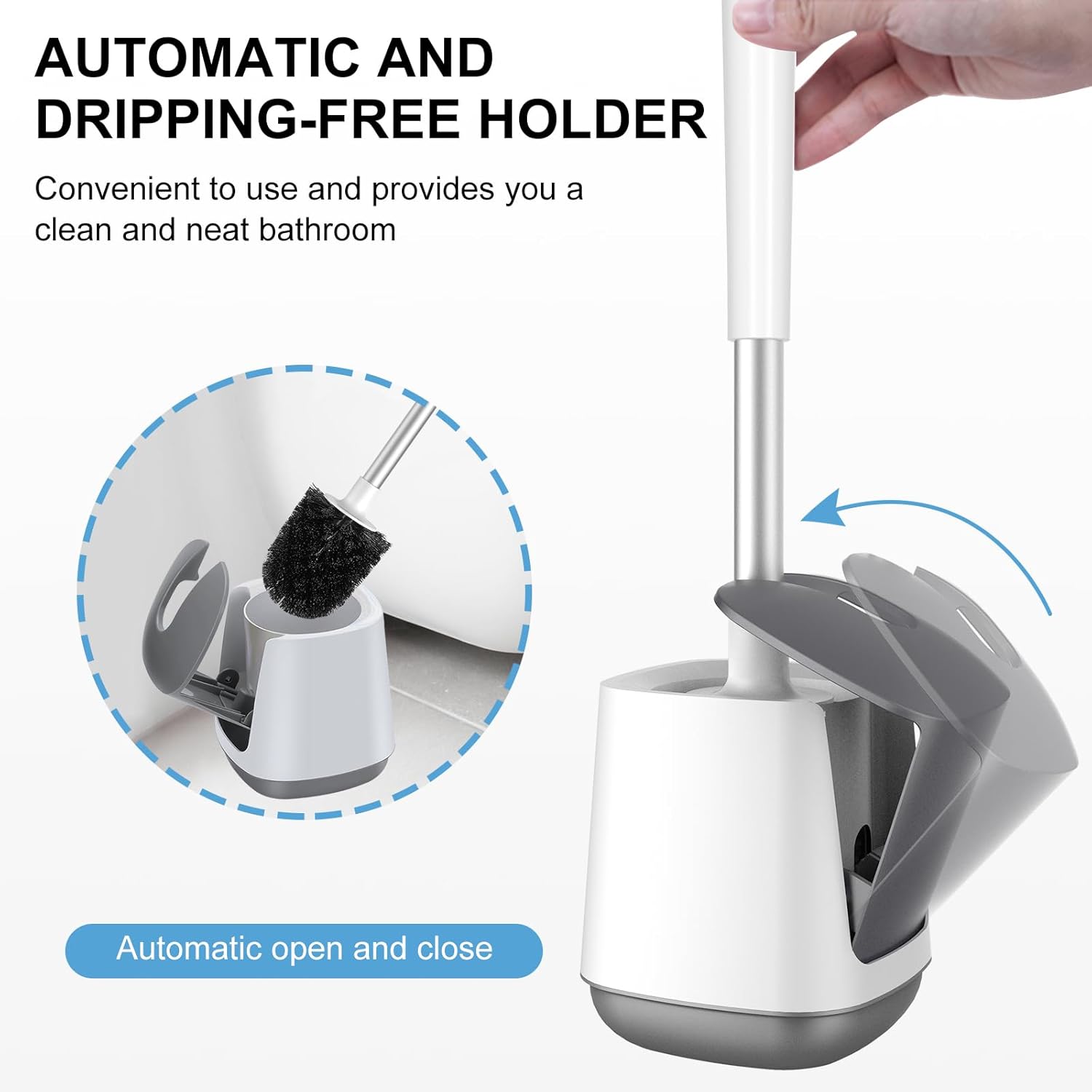SetSail Toilet Brush and Holder, Self Closing Lid Toilet Bowl Brushes Holder and Extra Long Handle