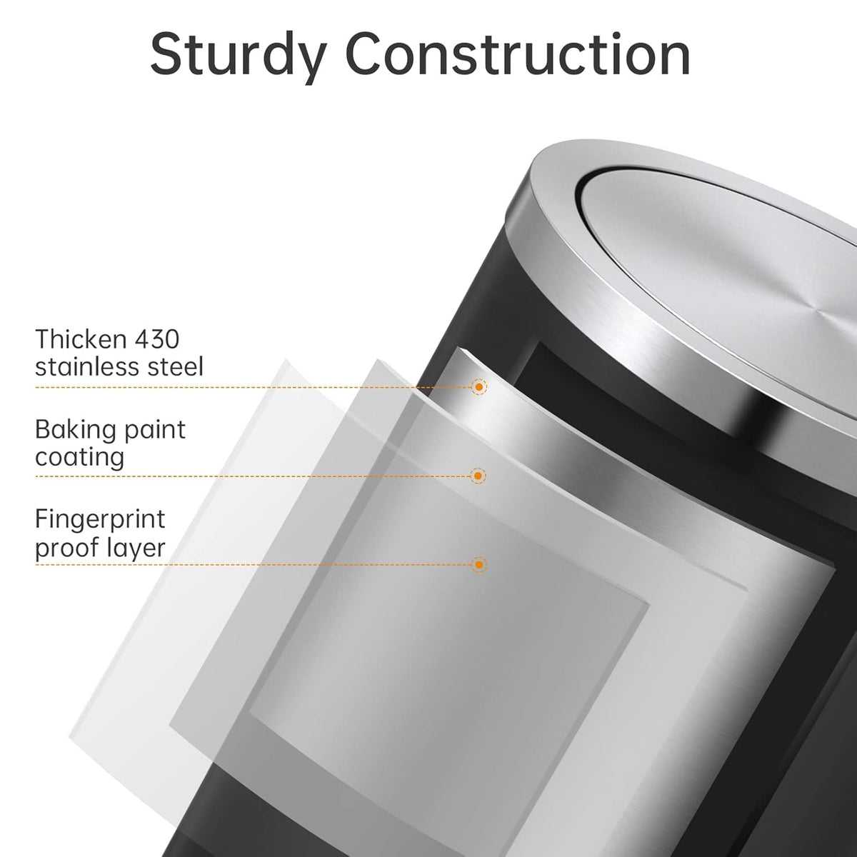 Mbillion Small Trash Can with Swing Lid 2.4 Gallons/9 Liter, Mini Trash Can with lid, Stainless