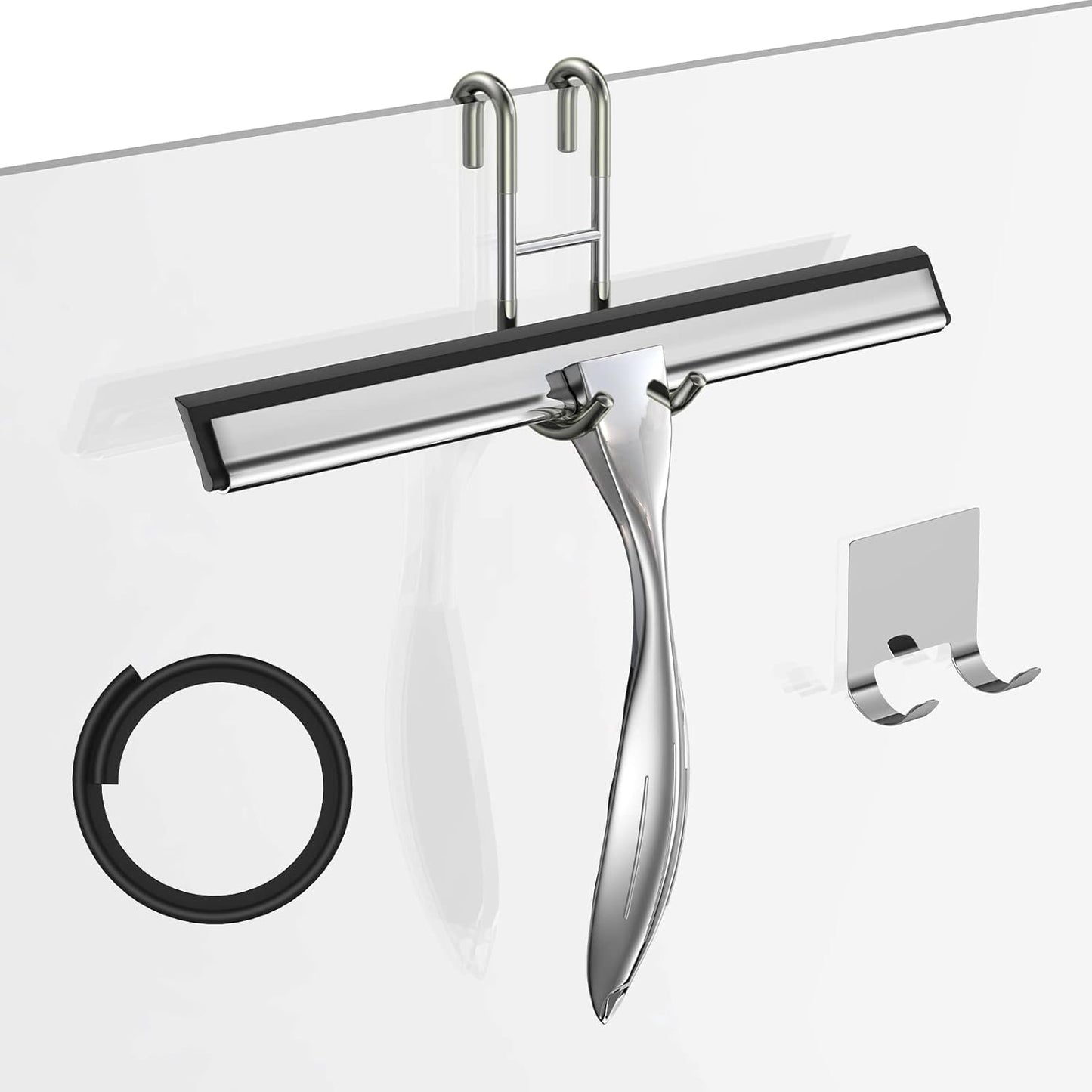 Shower Squeegee Set, 10-Inch Stainless Steel Squeegee for Bathroom, Shower Doors, Mirrors, Tiles