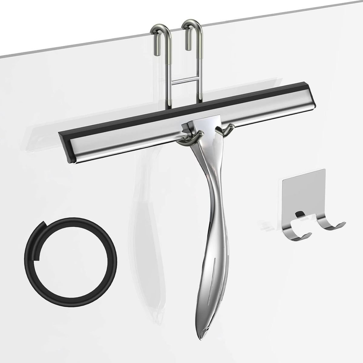 Shower Squeegee Set, 10-Inch Stainless Steel Squeegee for Bathroom, Shower Doors, Mirrors, Tiles
