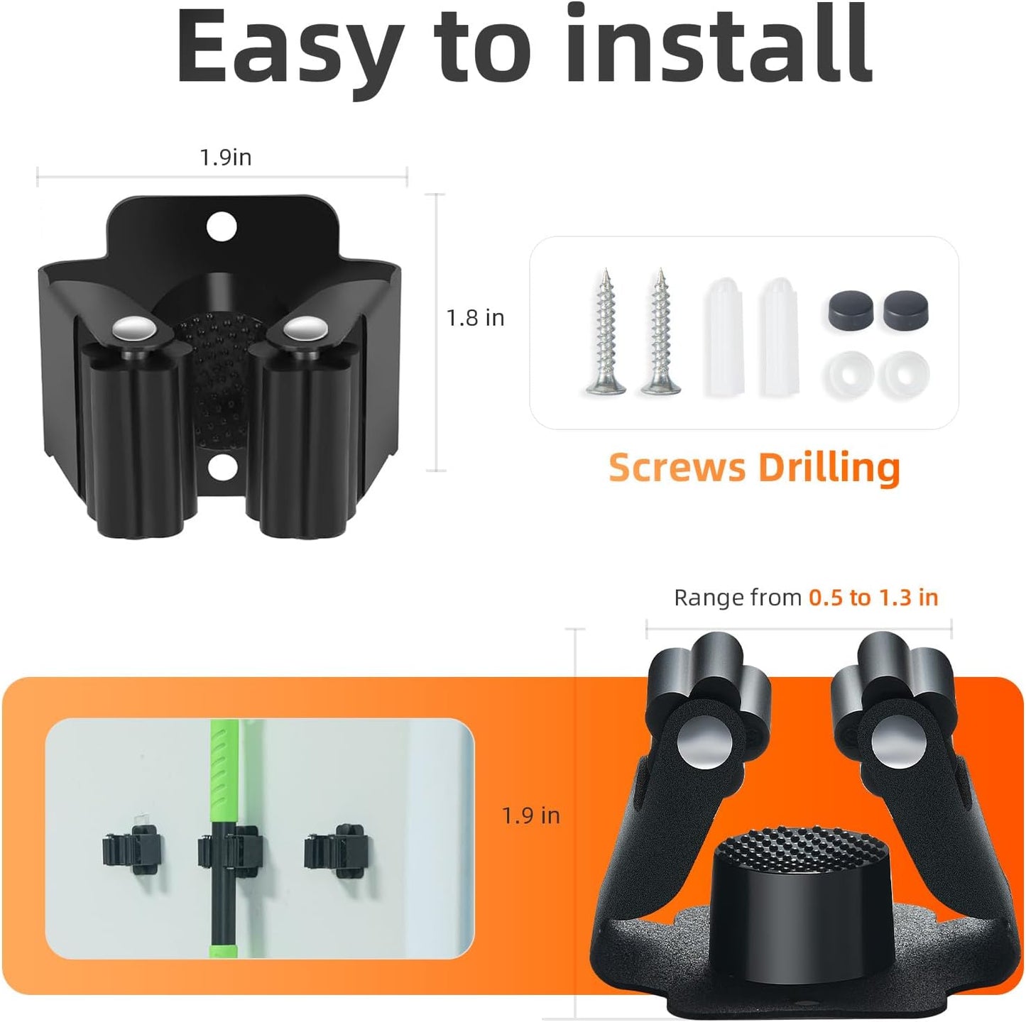 8 PCS Broom Holder Wall Mount, Upgraded Heavy Duty Mop and Broom Holder Wall Mount, Stainless Steel