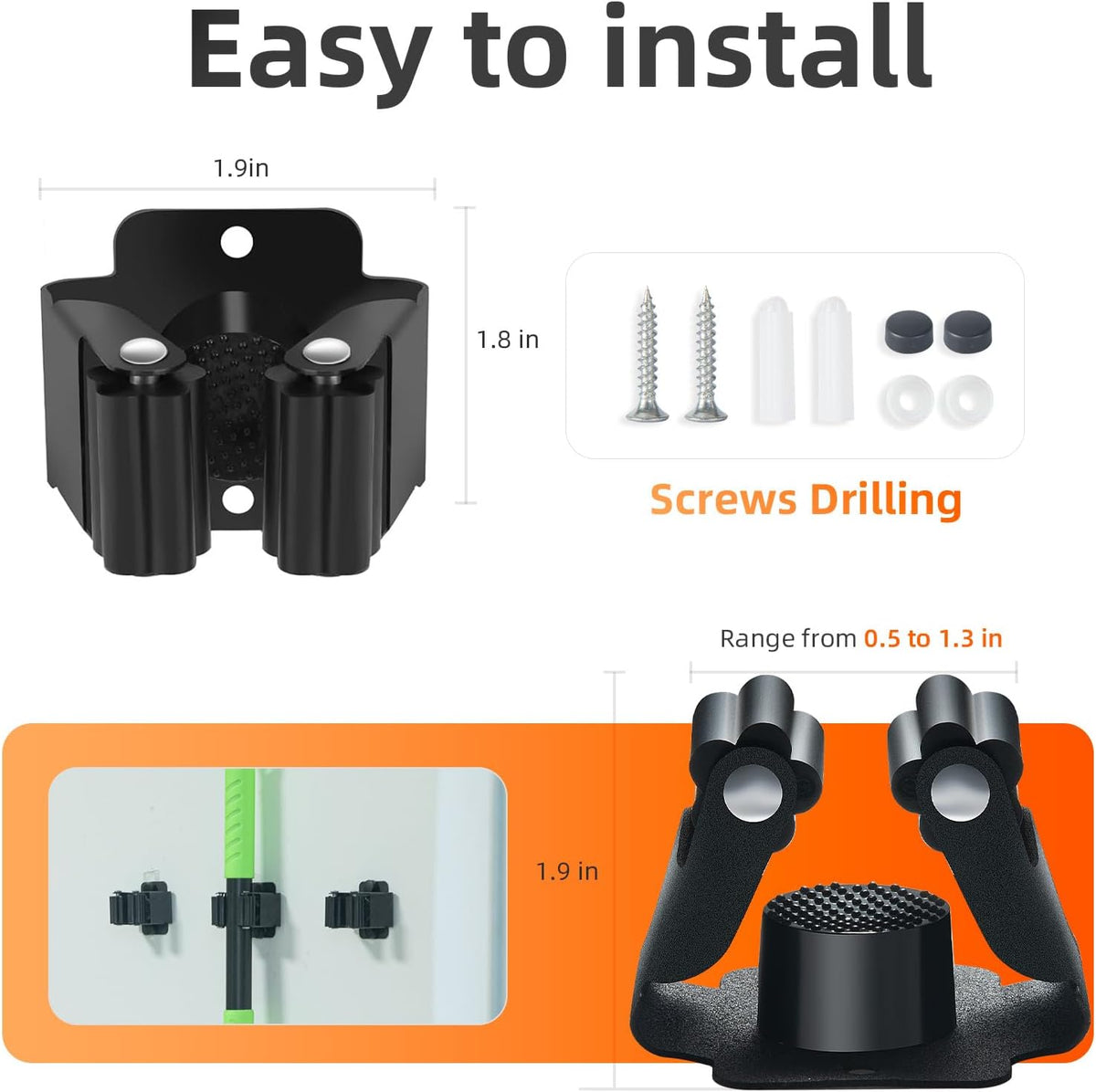 5 PCS Broom Holder Wall Mount, Upgraded Heavy Duty Mop and Broom Holder Wall Mount, Stainless Steel