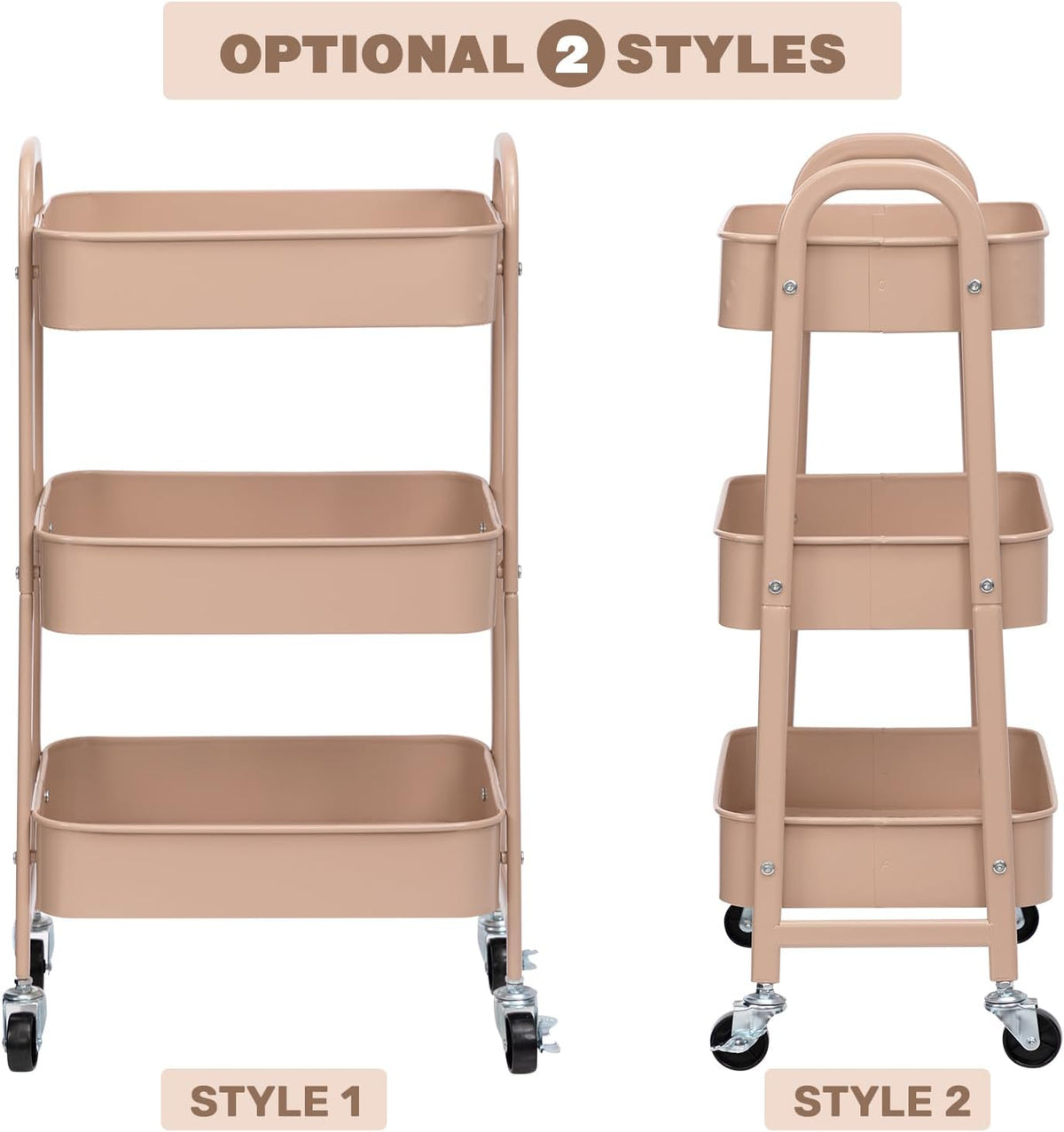 AGTEK Makeup Cart, Movable Rolling Organizer Cart, 3 Tier Metal Utility Cart with Lockable Wheels