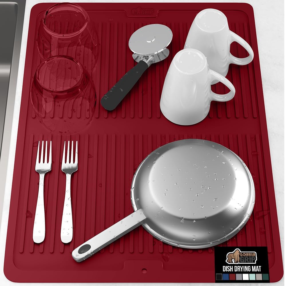 GORILLA GRIP 100% BPA-Free Patented Silicone Dish Drying Mat for Kitchen Counter, 18x24 Inch, Water
