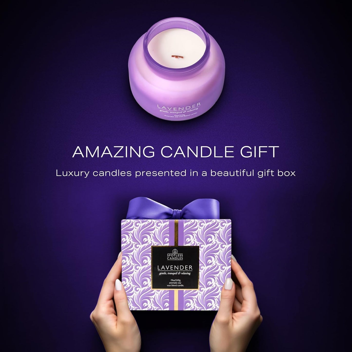 Lavender Candle 19oz Volcano Jar with Wooden Wick Upto 75 Hours Burn Time in a Large 4" x 5" Solid