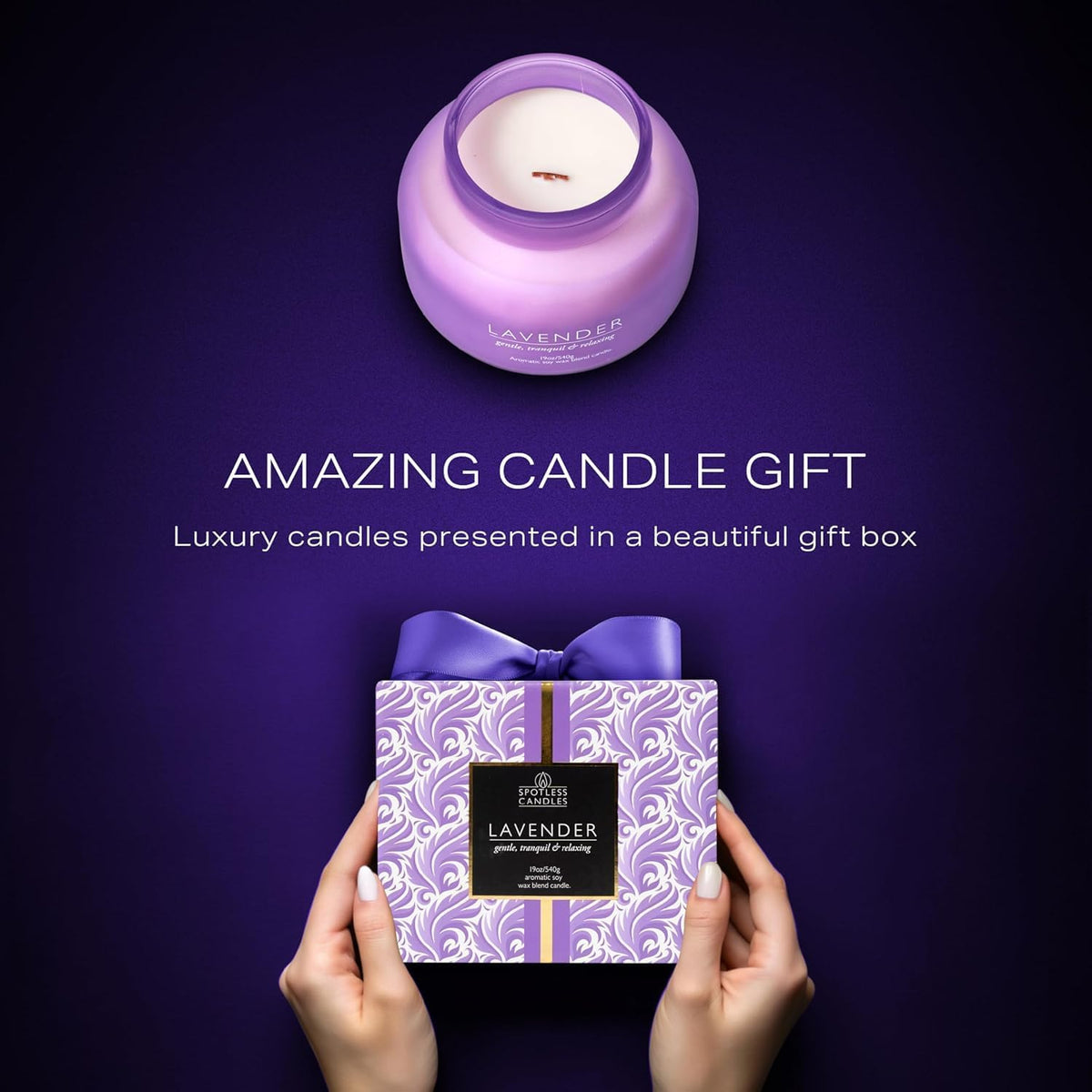 Lavender Candle 19oz Volcano Jar with Wooden Wick Upto 75 Hours Burn Time in a Large 4" x 5" Solid