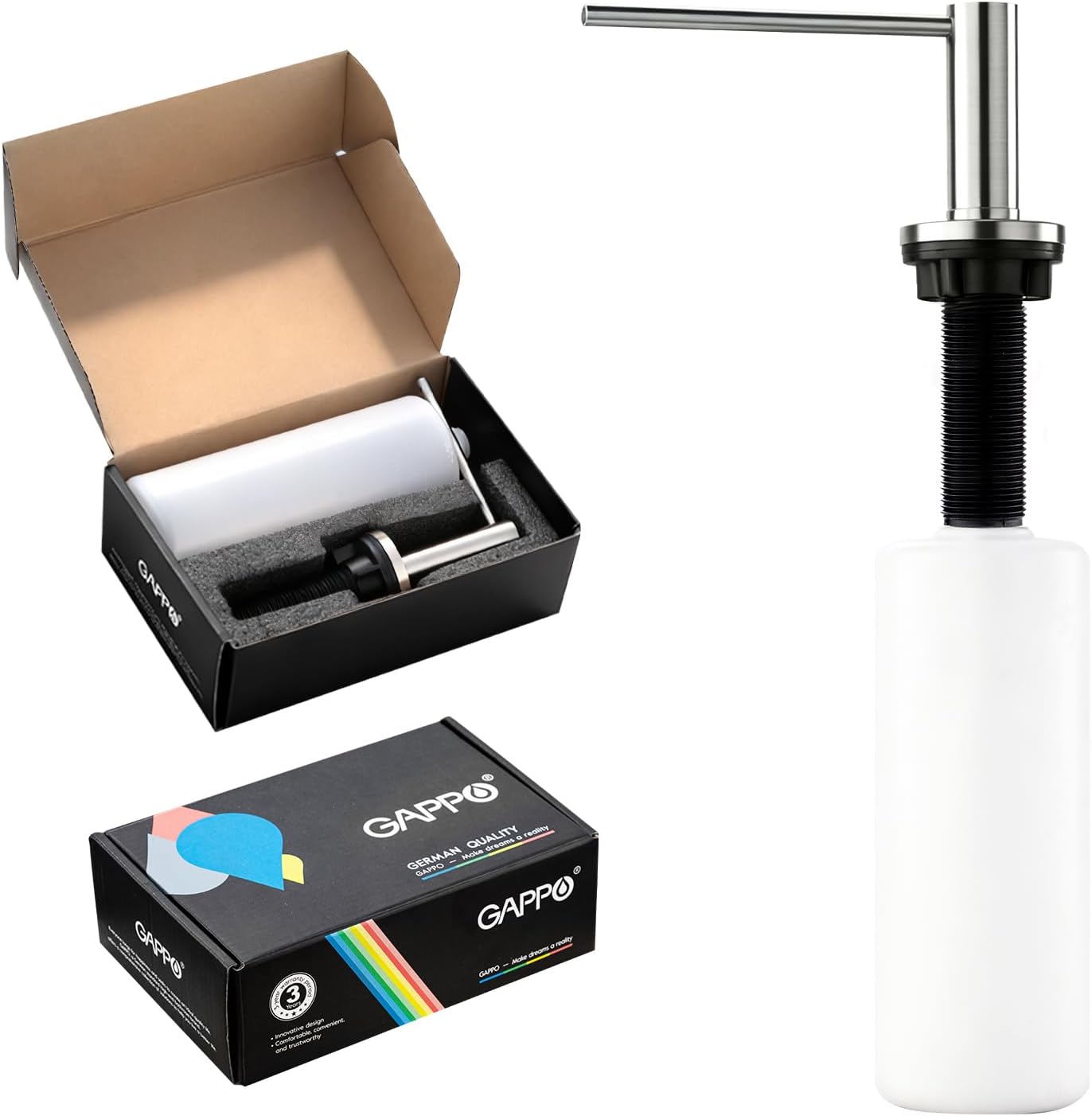 GAPPO Soap Dispenser for Kitchen Sink, Built in Sink Soap Dispenser, Brushed Nickel Stainless Steel