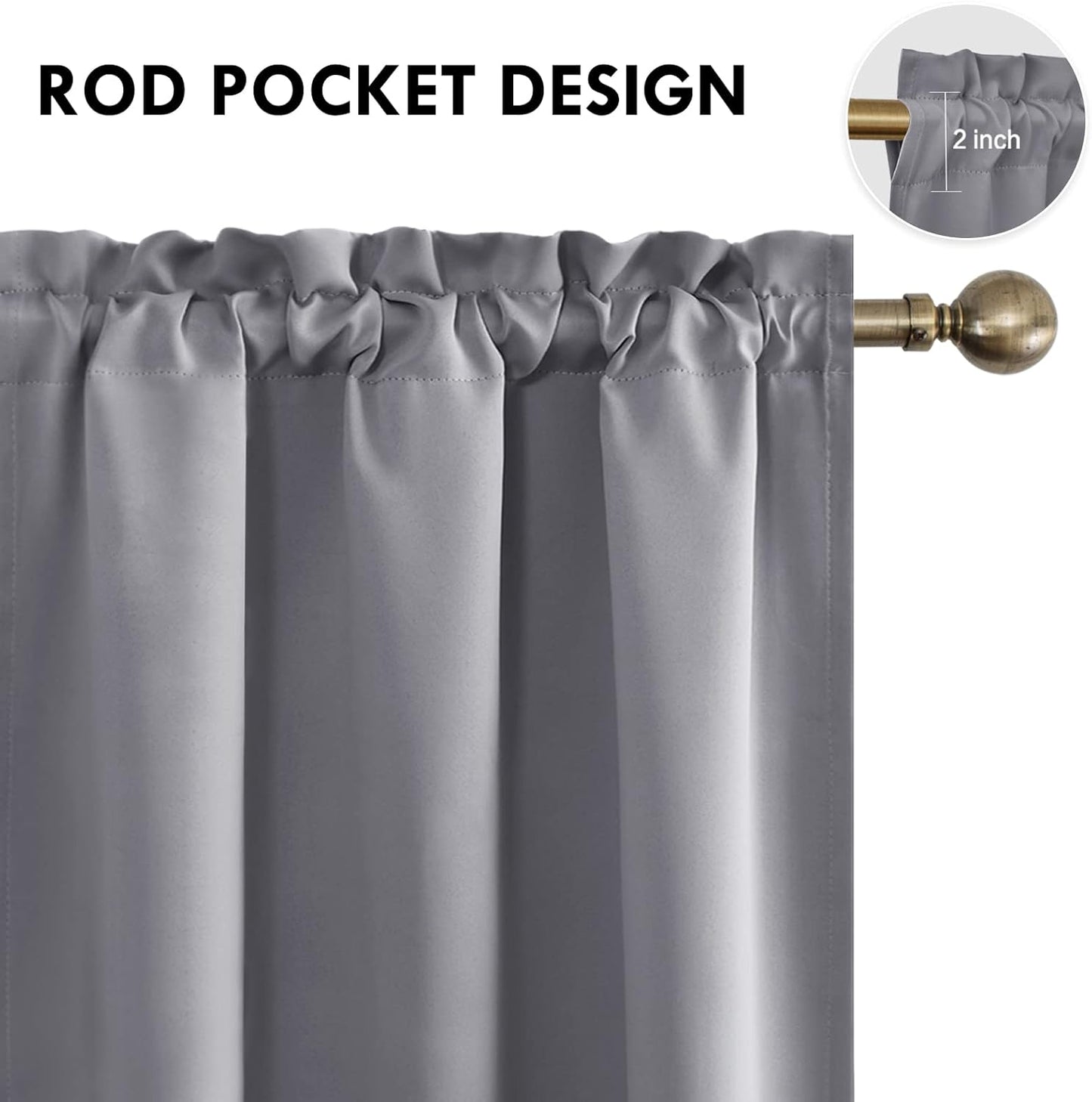 DWCN Grey Room Darkening Blackout Curtains - Rod Pocket Thermal Insulated Privacy Energy Saving