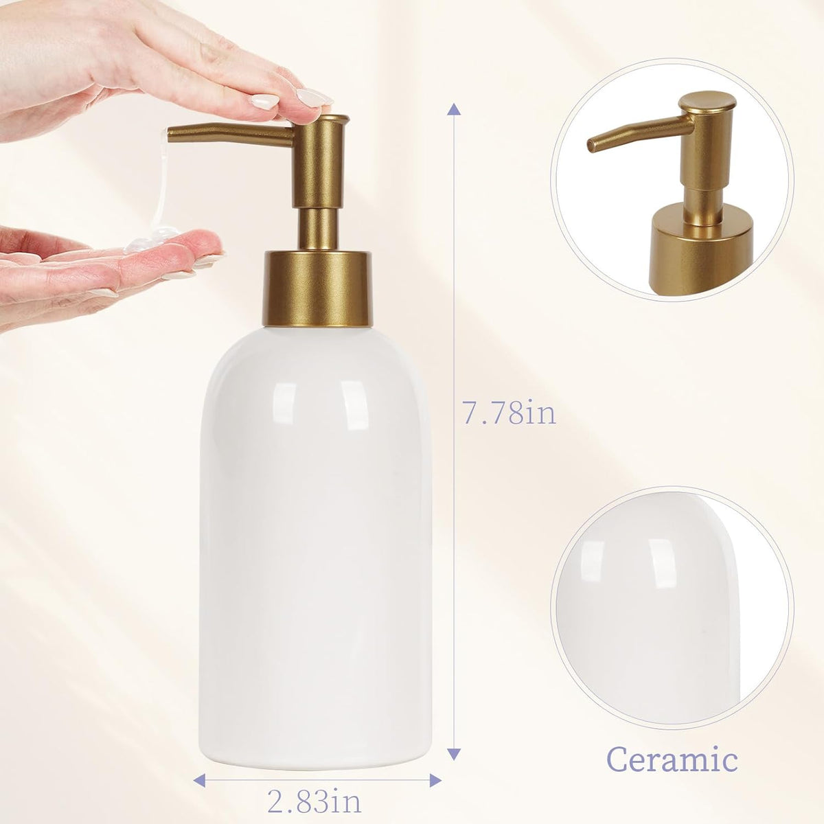 Natheeph 14OZ Ceramic Soap Dispenser Ceramic Soap Pump Dispenser Can Fill Liquid for