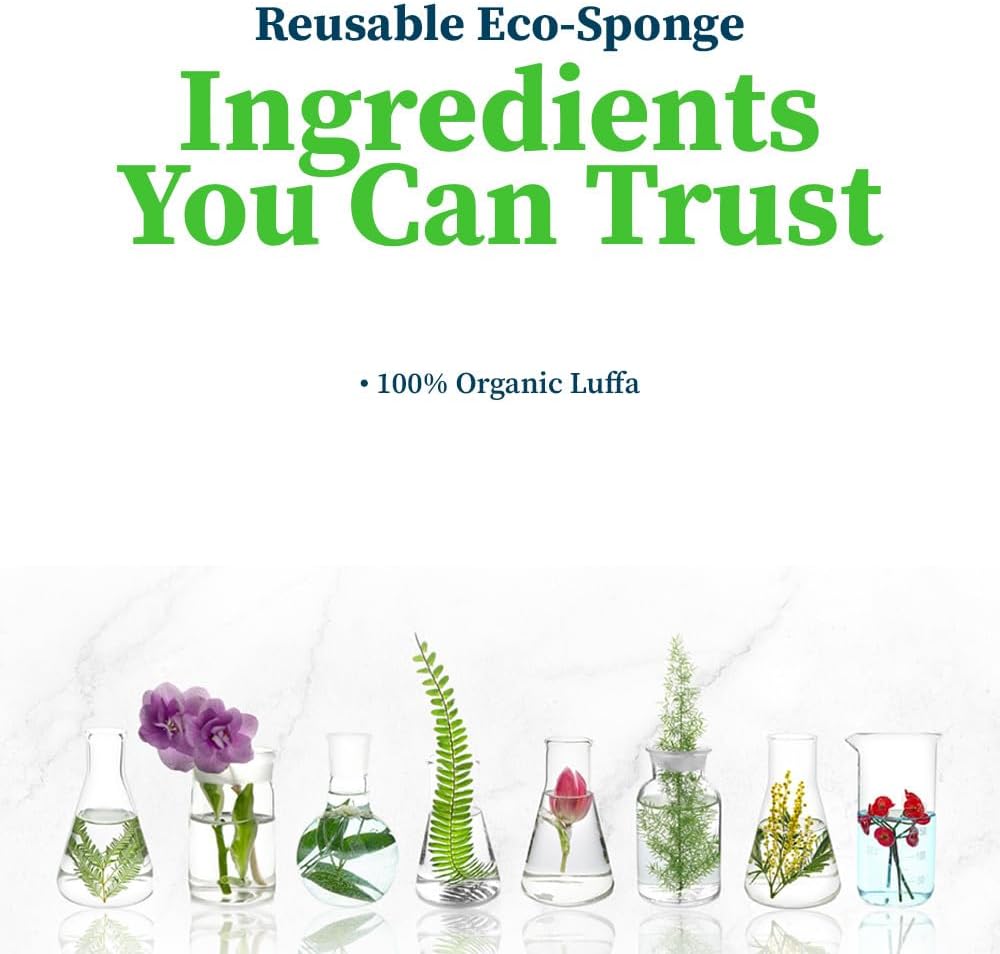 Truly Free Natural Cleaning Sponges, 100% Organic Luffa Dish Scrubber, Plant-Based Compostable
