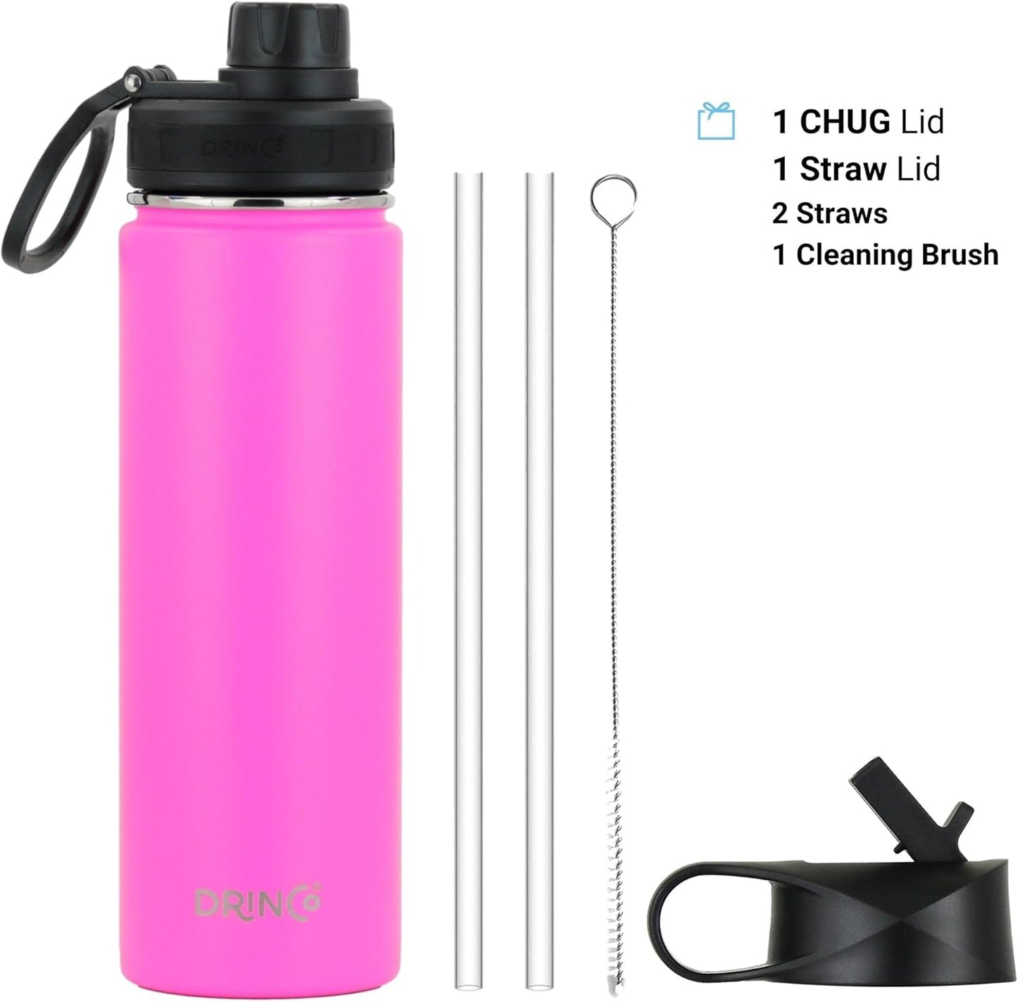 DRINCO Stainless Steel Water Bottle Spout Lid Vacuum Insulated Double Wall Water Bottle Wide Mouth