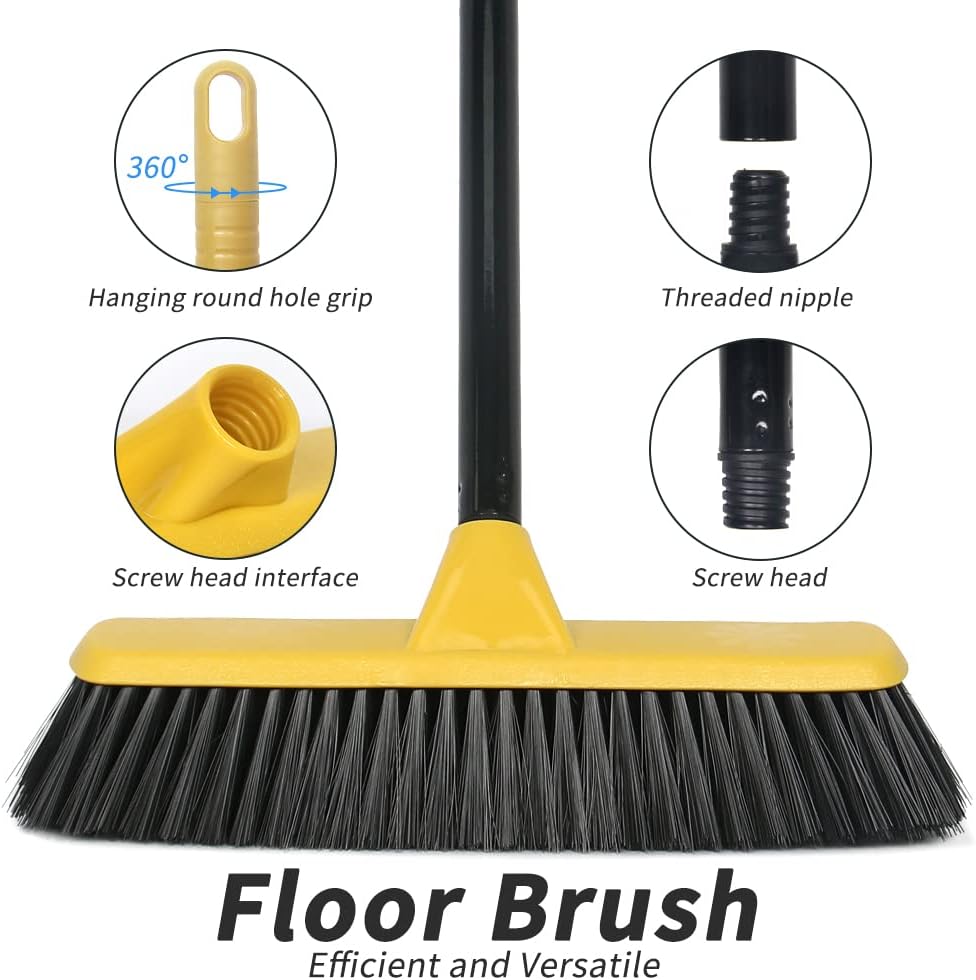 Push Broom with Long Handle, Floor Brush 51.6 inch Soft Bristle Broom 12.2" Wide for Cleaning