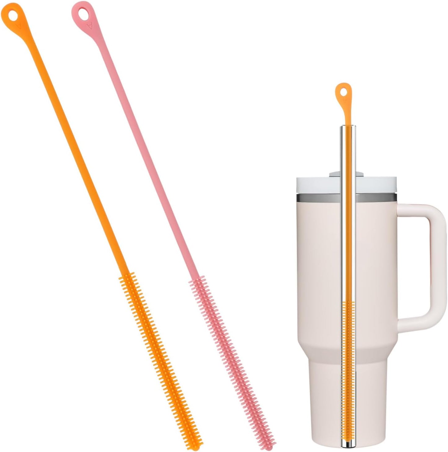 2pcs Silicone Straw Cleaner Brush, 9.44in Extra Long Reusable Straw Brush for Stanley, Metal, Glass